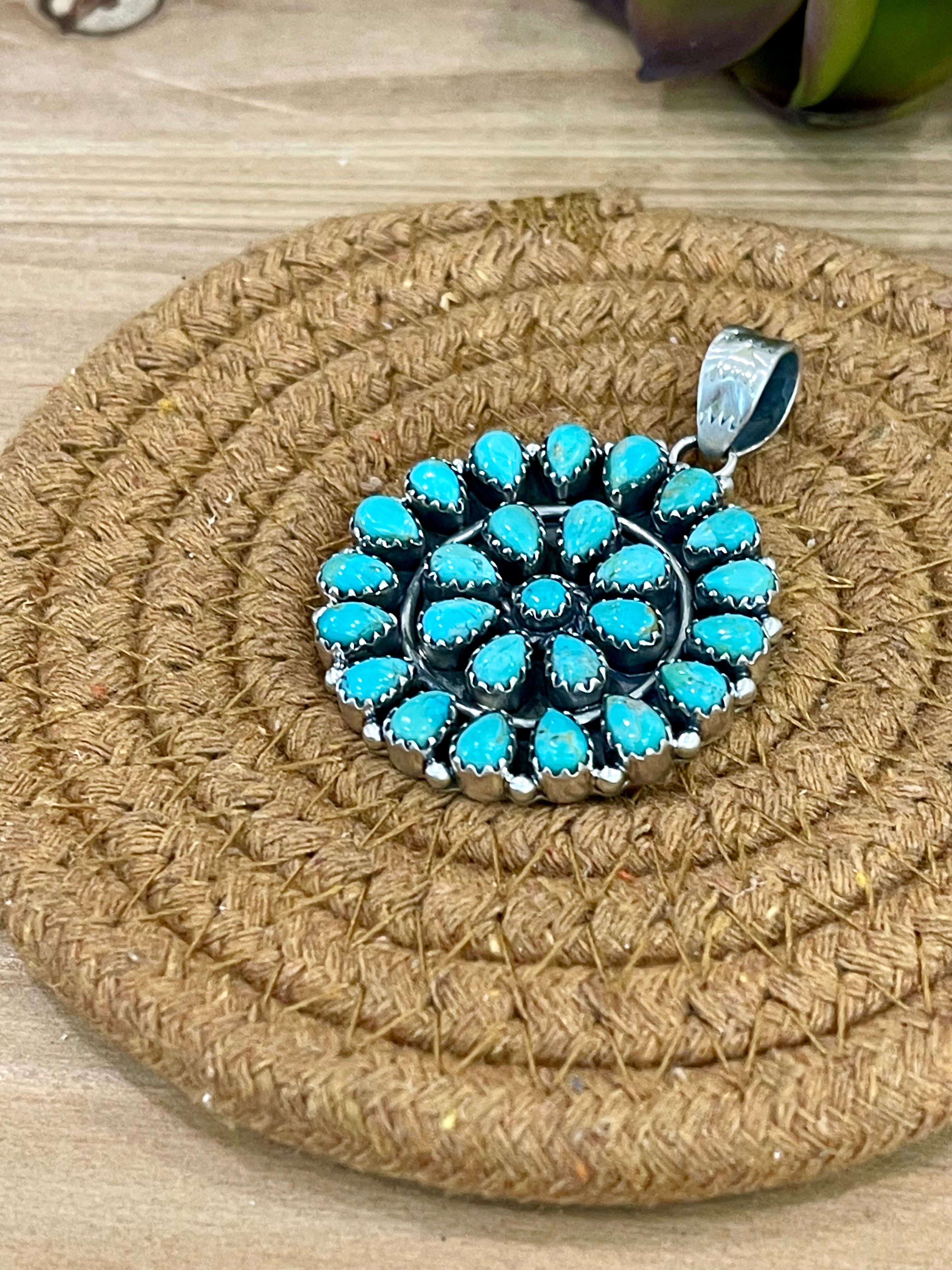 Handmade Sterling Silver & Turquoise Cluster Pendant