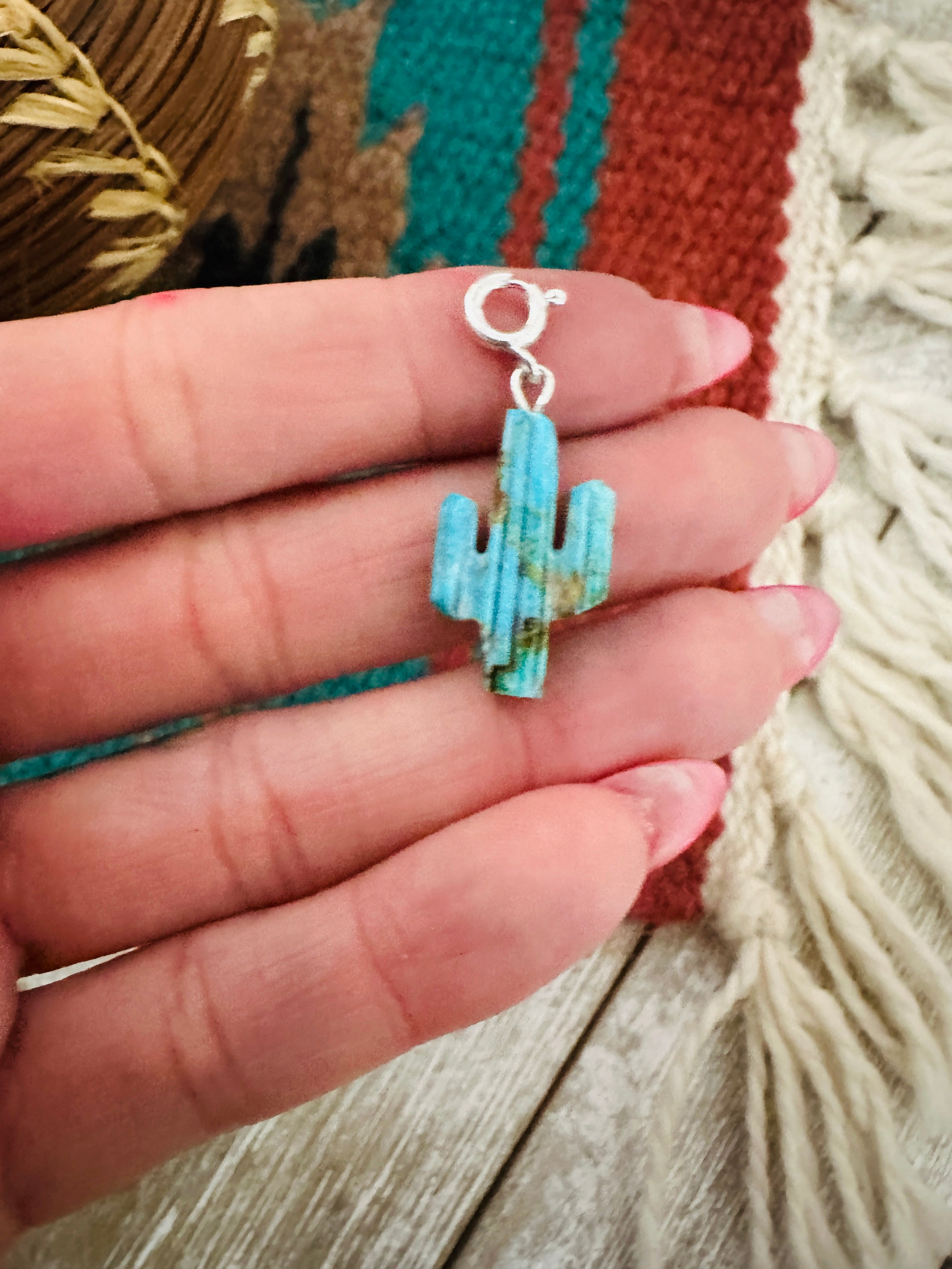 Hand Carved Turquoise Saguaro Cactus Charm