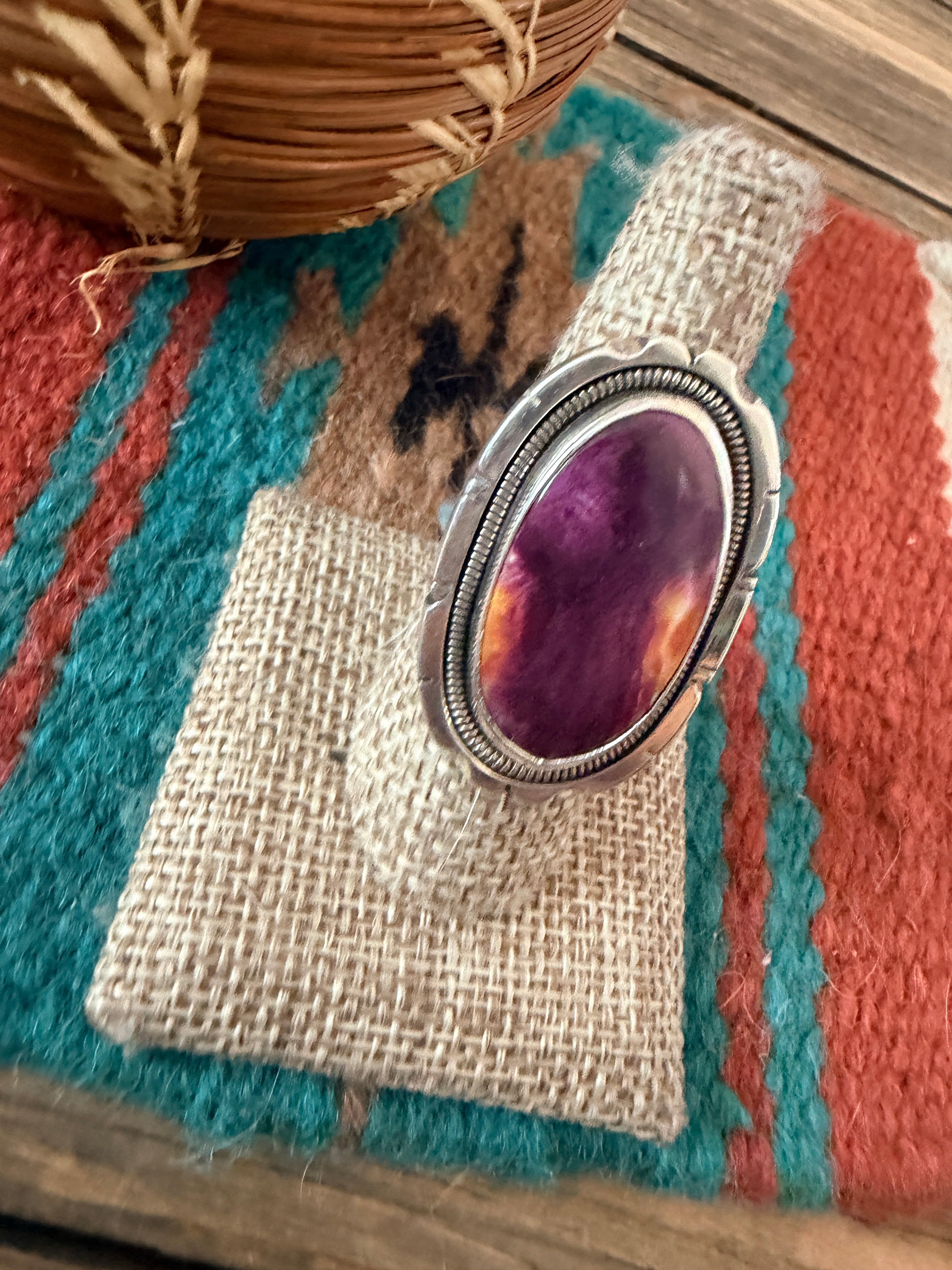 Handcrafted Purple Spiny & Sterling Silver Ring Size 9 by Wydell Billie
