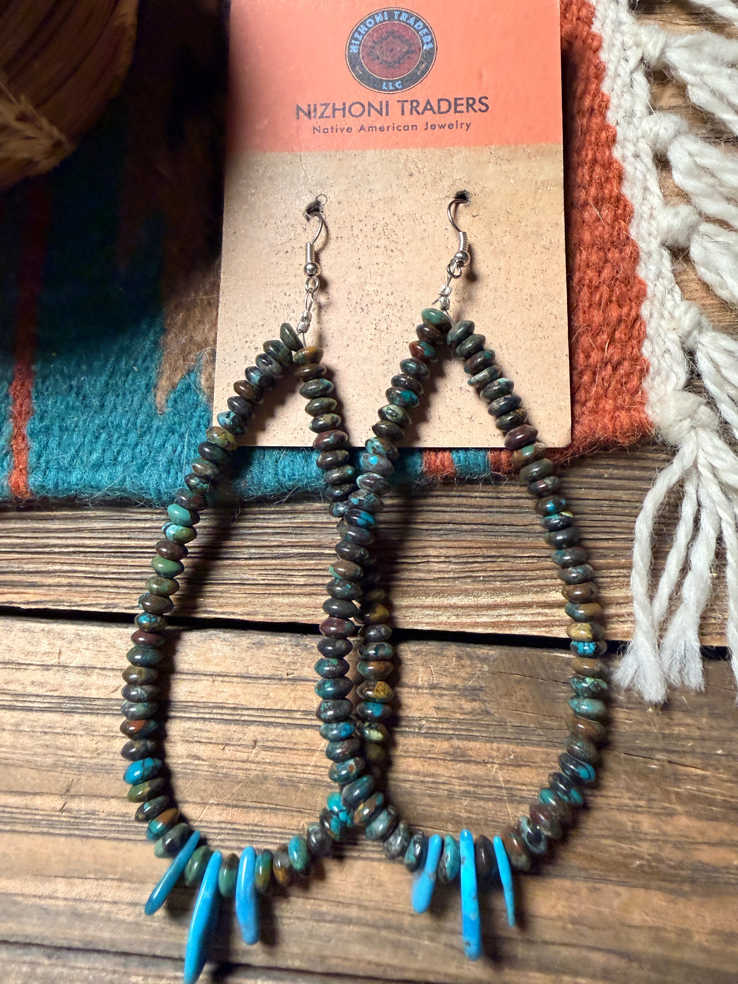 Handcrafted Turquoise Beaded Dangle Hoop Earrings
