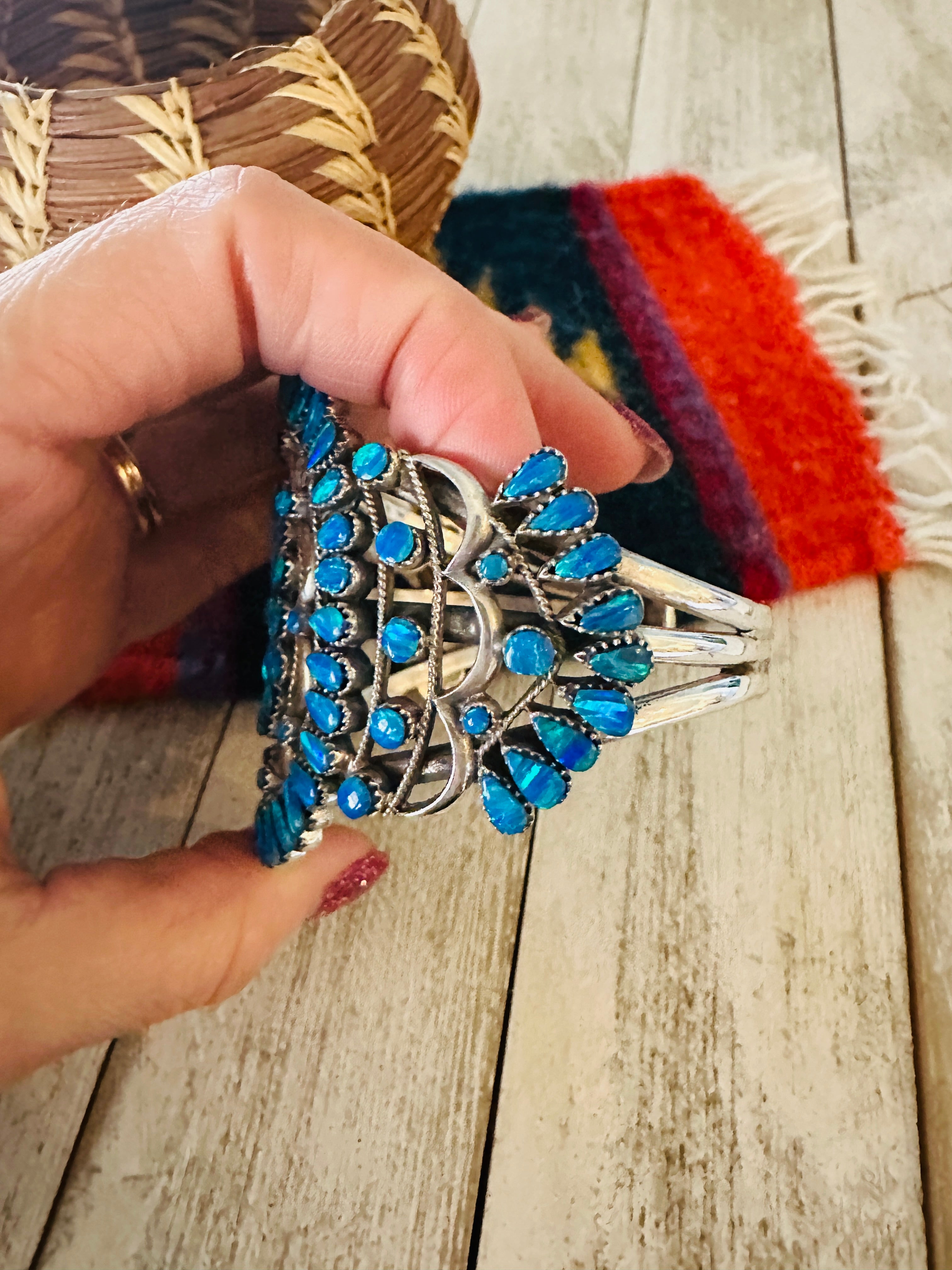 Nizhoni Handmade Sterling Silver & Blue Opal Cuff Bracelet