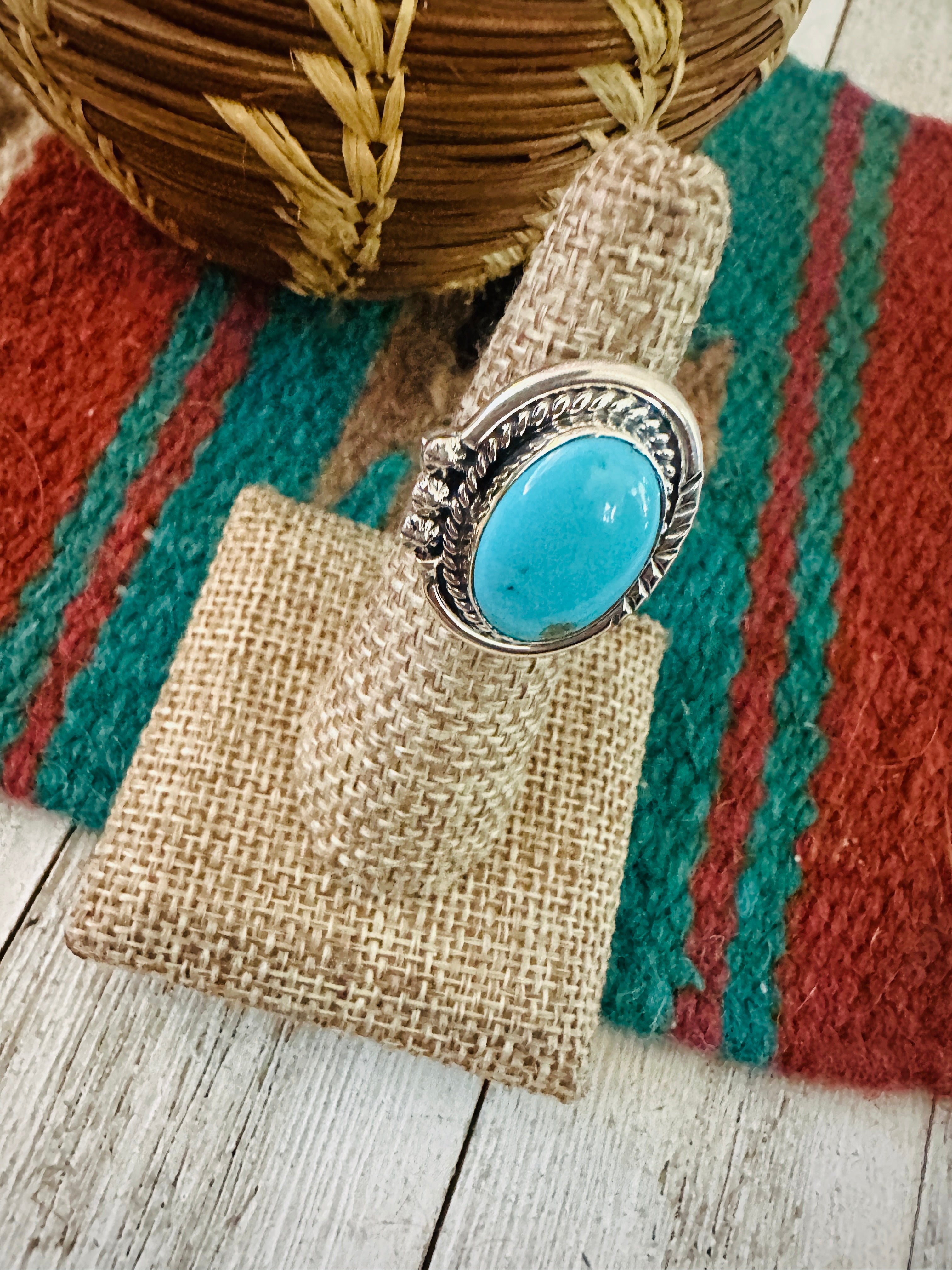 Handcrafted Turquoise & Sterling Silver Ring Size 6