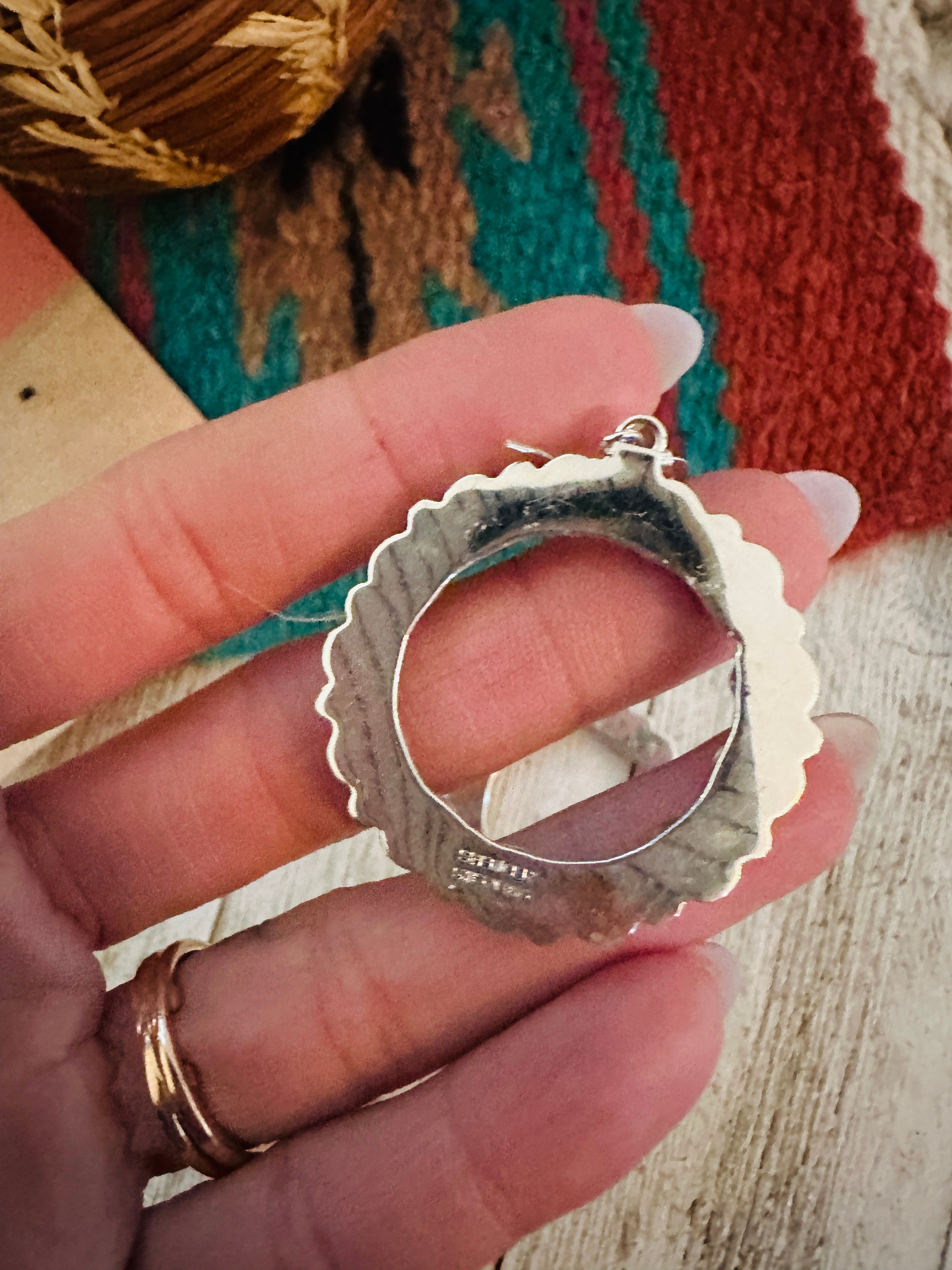 Handcrafted Turquoise & Sterling Silver Dangle Hoop Earrings