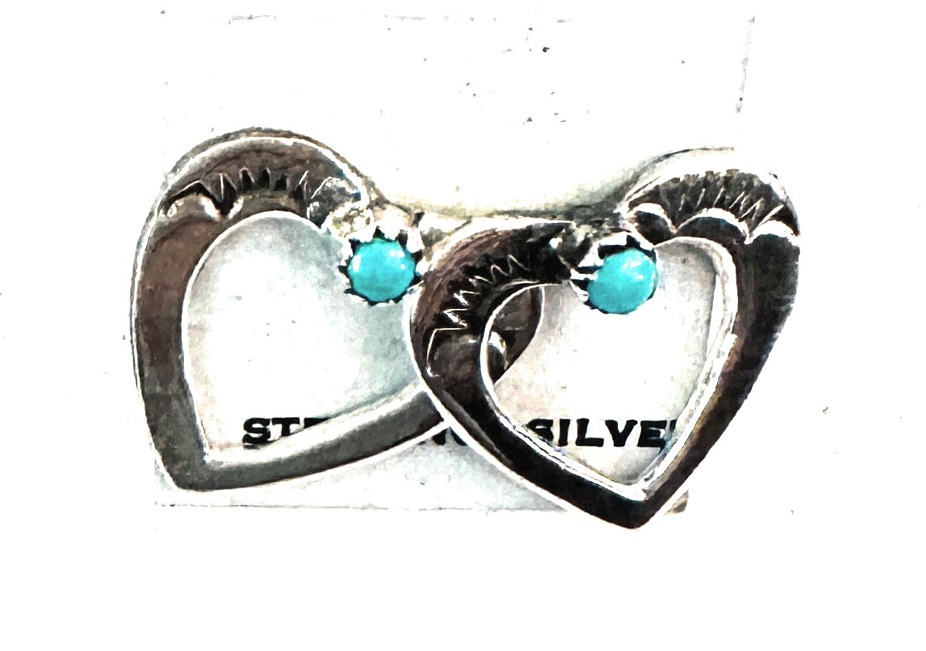 Navajo Turquoise & Sterling Silver Heart Stud Earrings