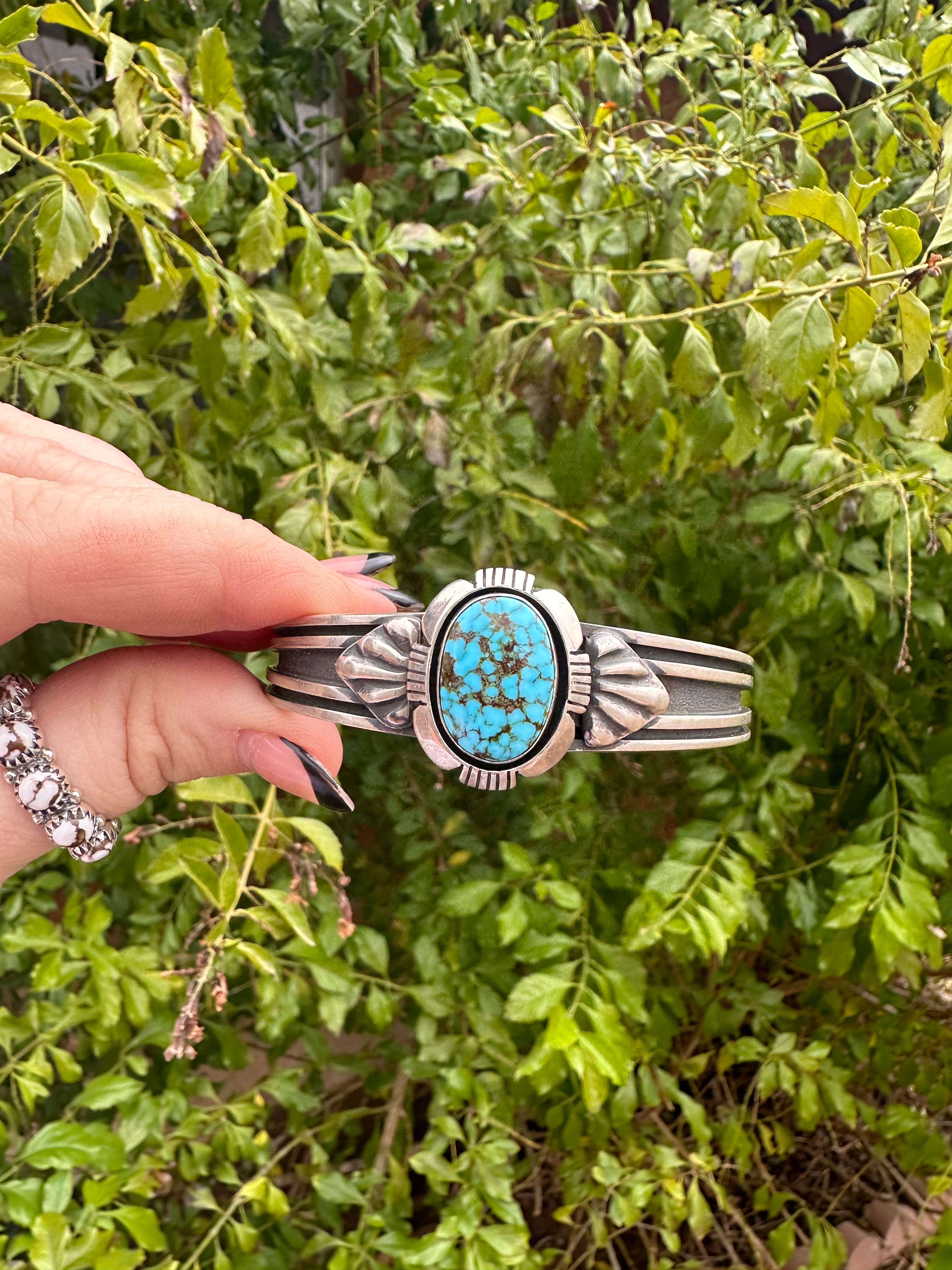 Beautiful Navajo Sterling Turquoise Bracelet Cuff Signed