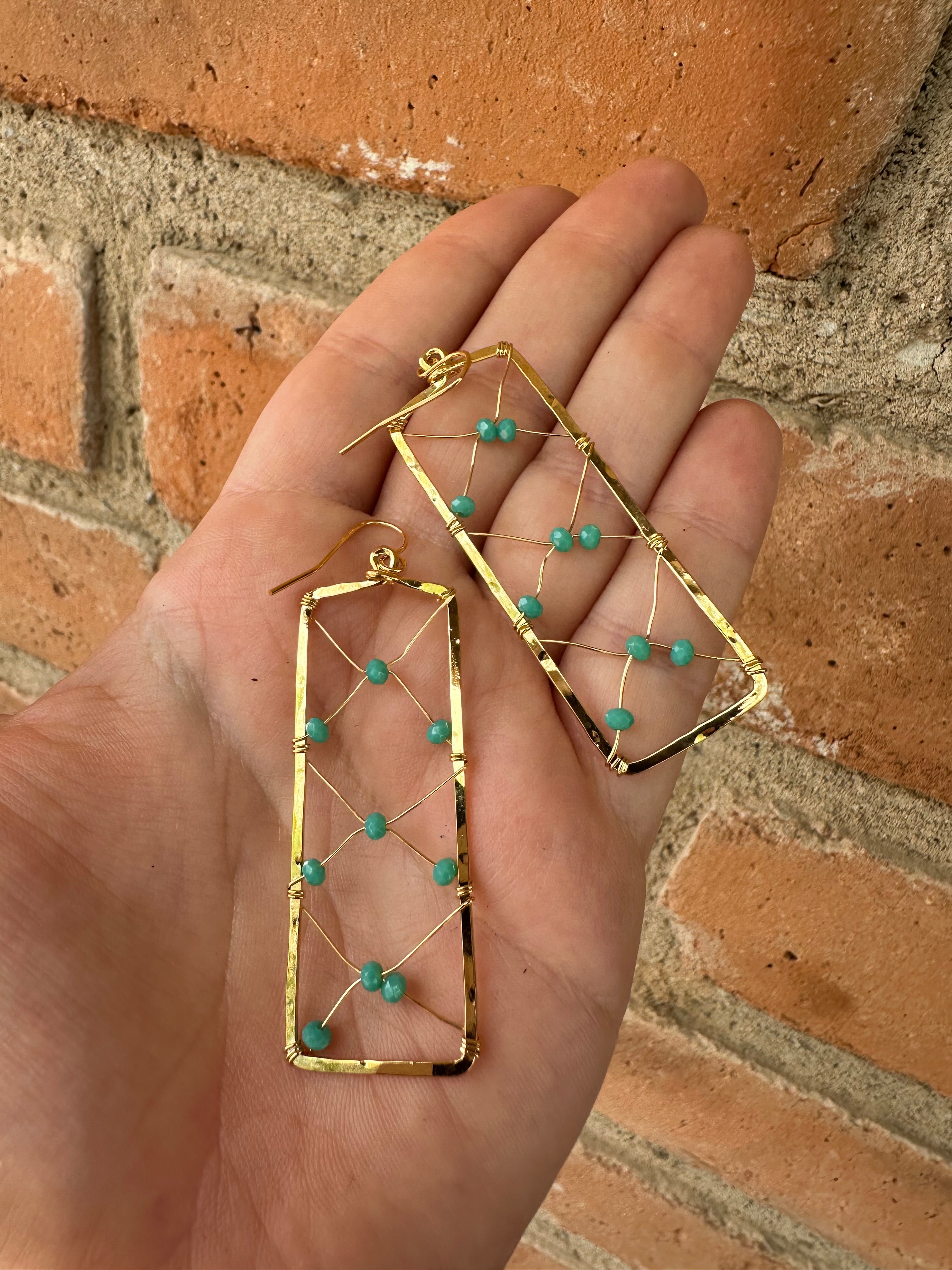 “The Golden Collection” THE CLIMB Handmade Turquoise Beaded & 14k Gold Plated Earrings