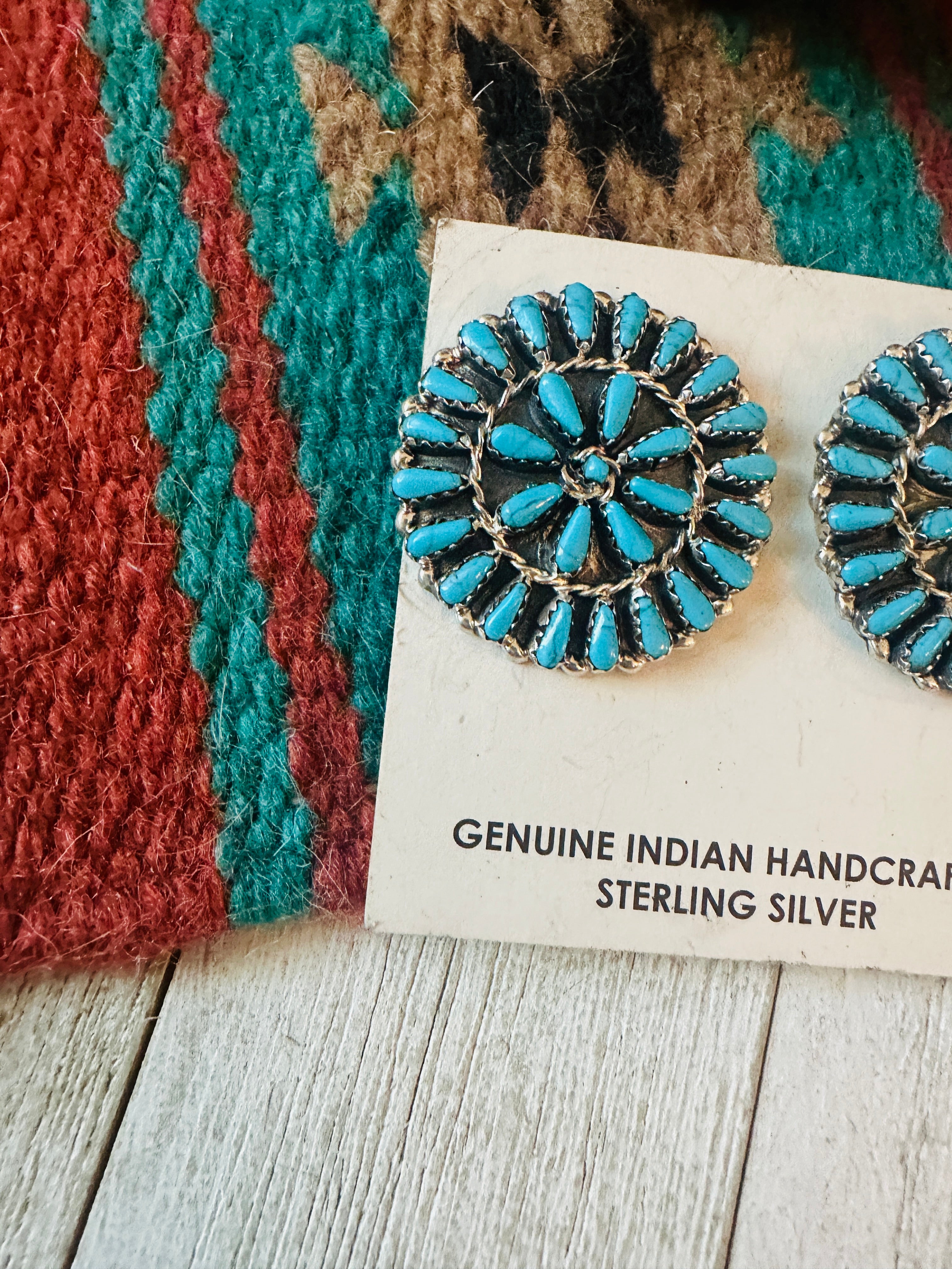 Navajo Sterling Silver & Turquoise Cluster Post Earrings