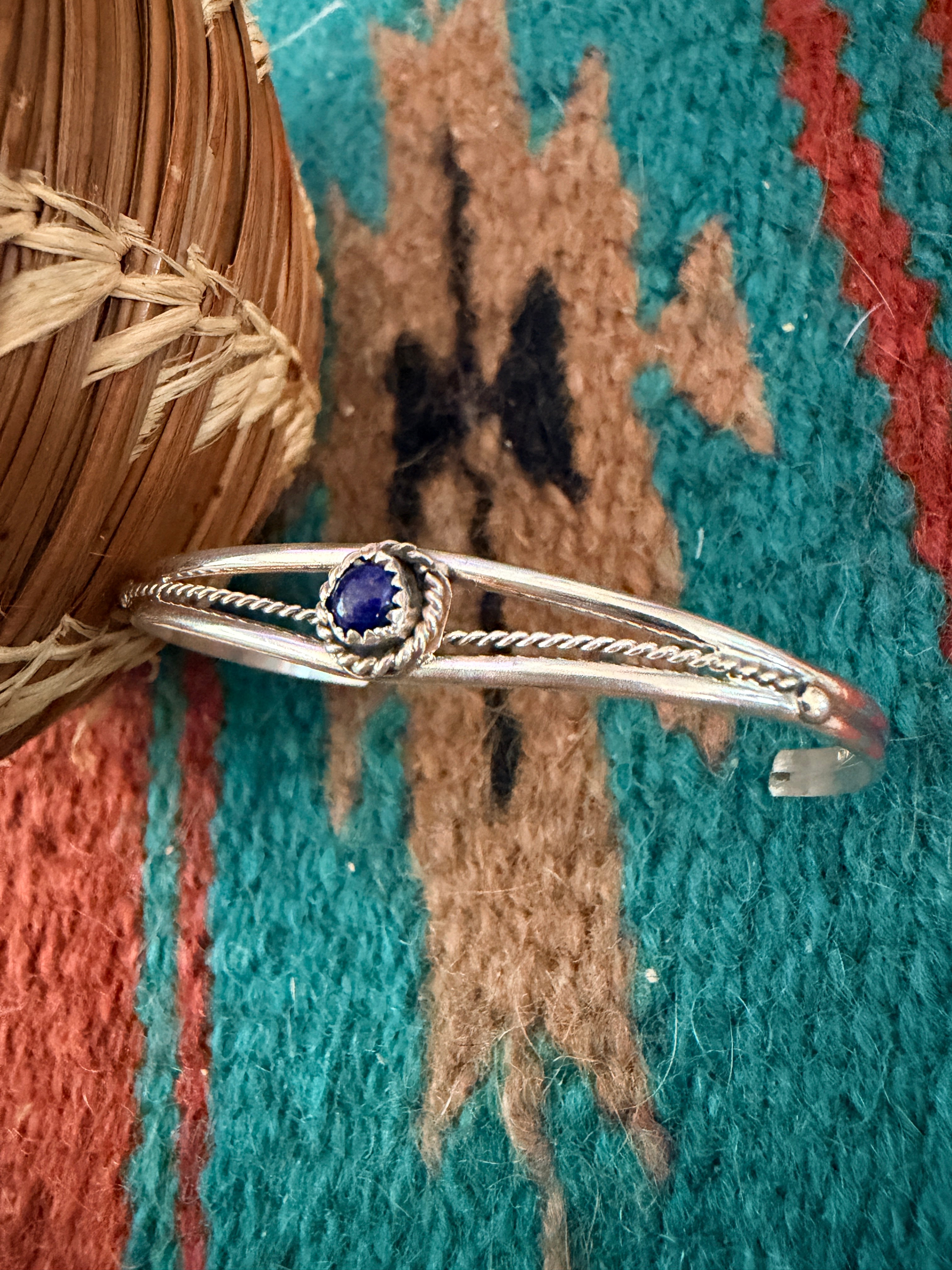 Handcrafted Lapis & Sterling Silver Baby Cuff Bracelet