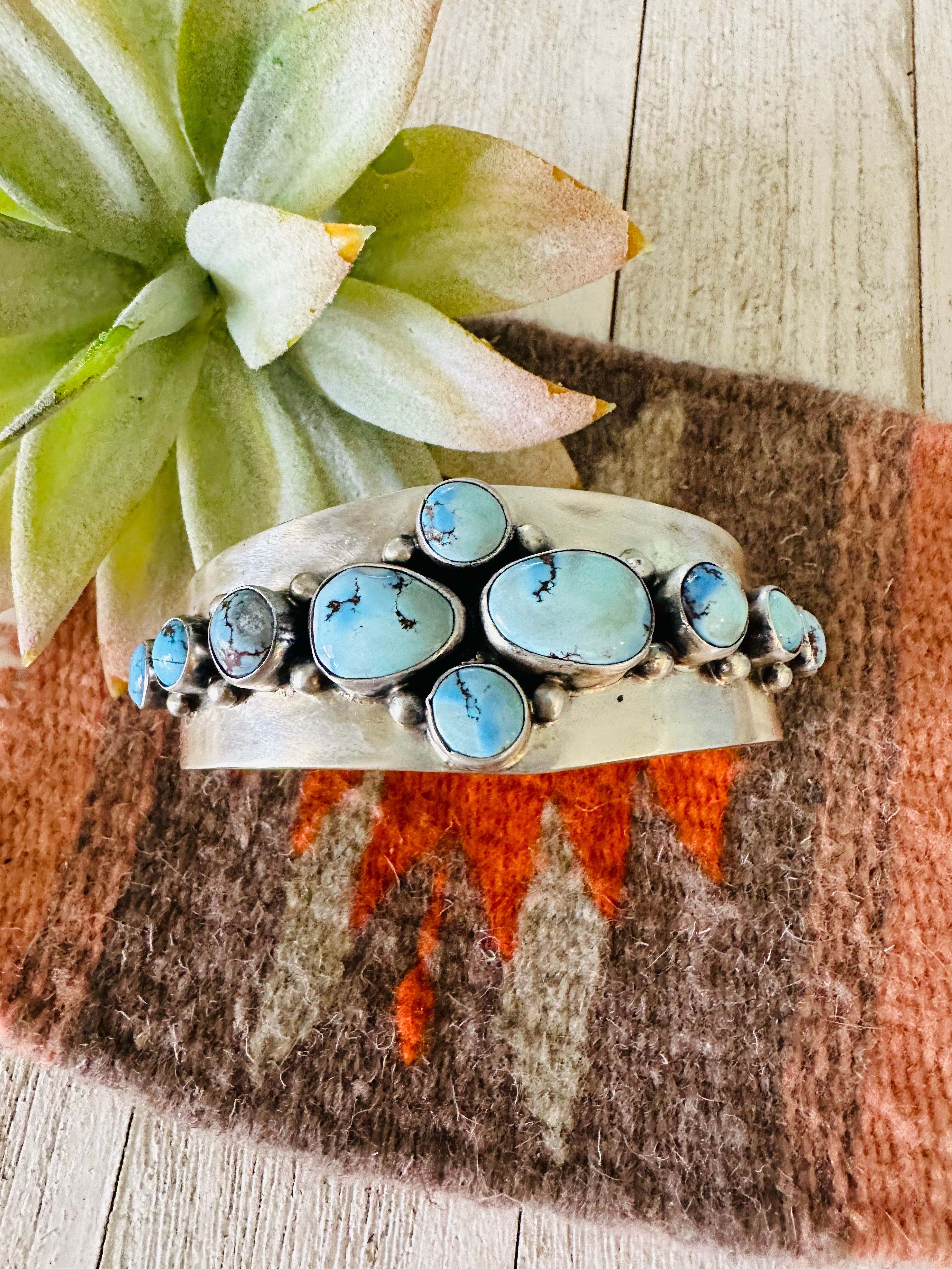 Navajo Golden Hills Turquoise & Sterling Silver Cuff Bracelet