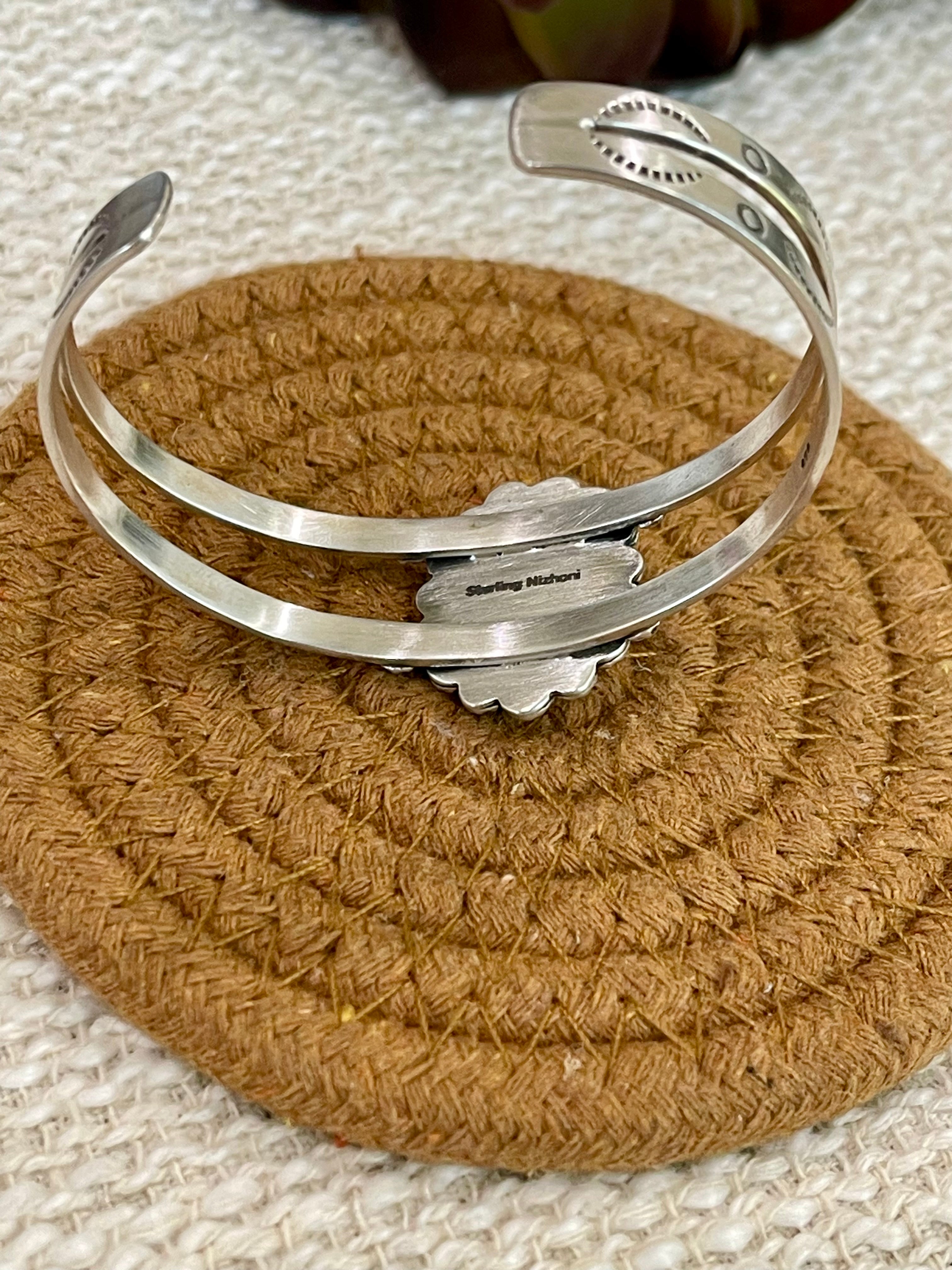 Handmade Sterling Silver Palomino Turquoise Cuff Bracelet with Signed Nizhoni
