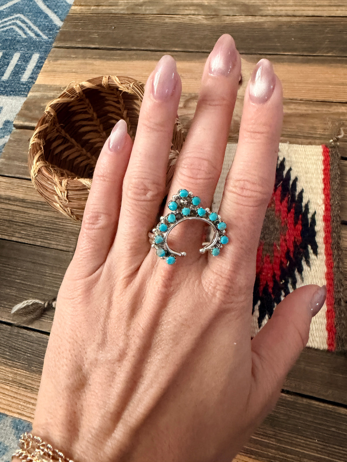 Handcrafted Turquoise & Sterling Silver Naja Cluster Ring