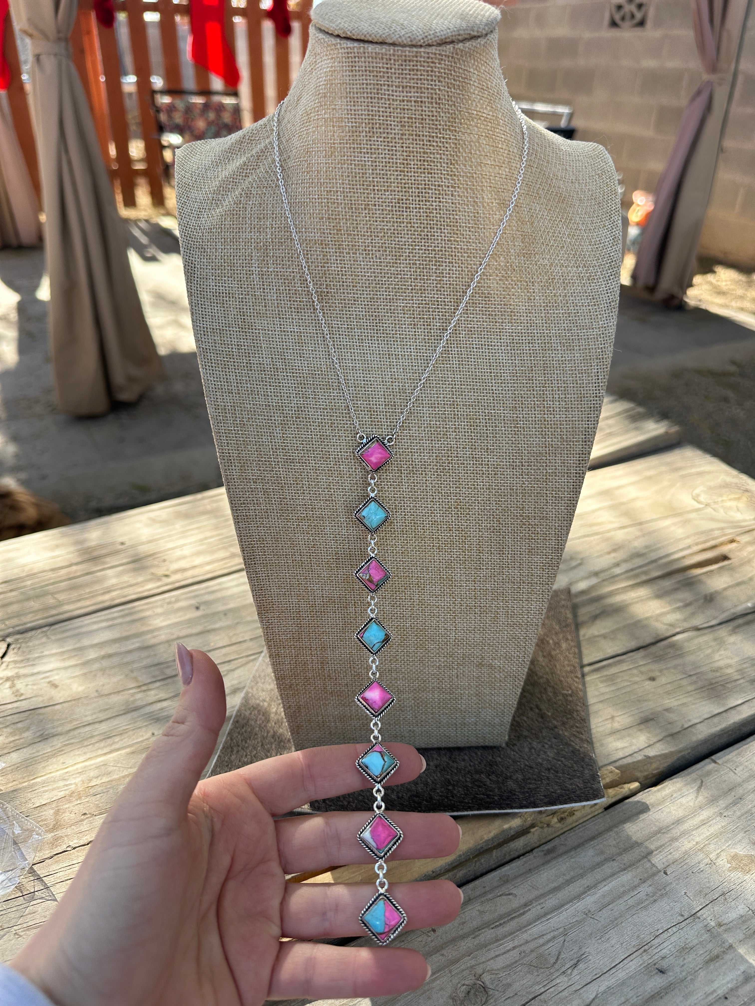 Handmade Cotton Candy Sterling Silver Drop Necklace