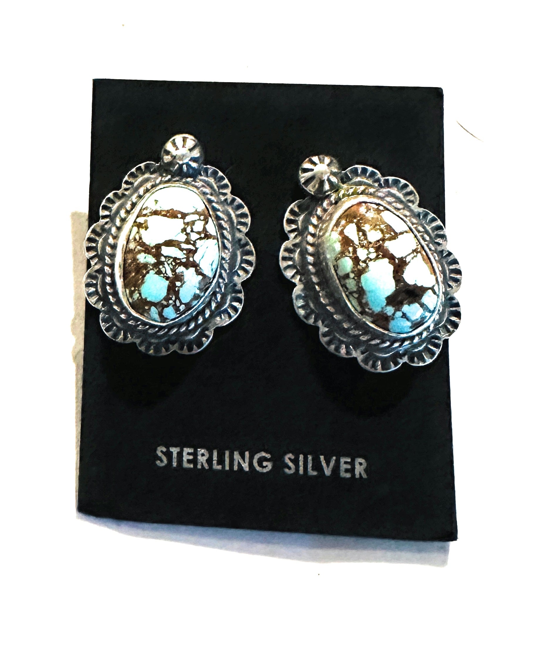 Navajo Number 8 Turquoise & Sterling Silver Concho Post Earrings