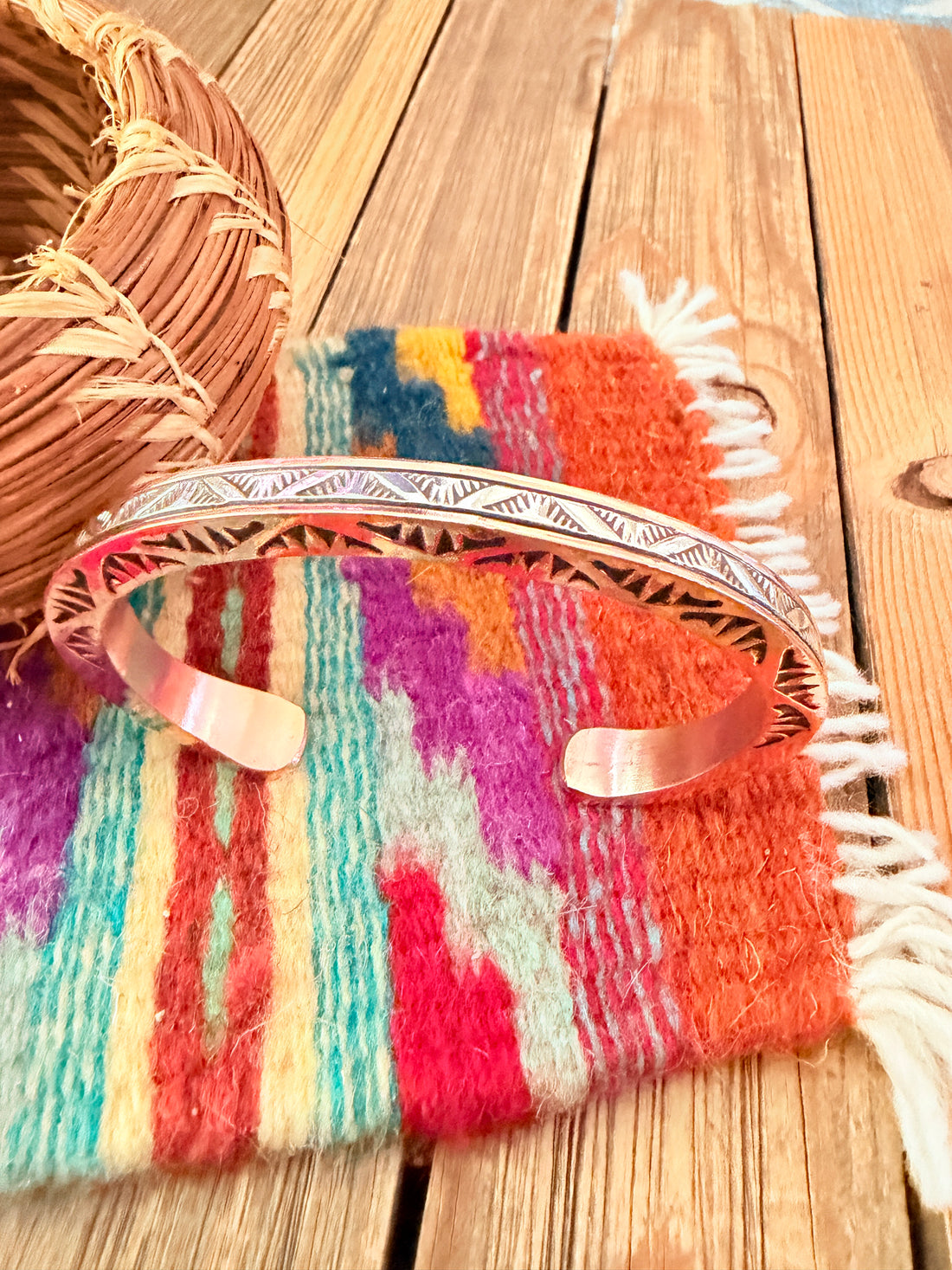 Handcrafted Copper & Sterling Silver Cuff Bracelet by Wylie Secatero