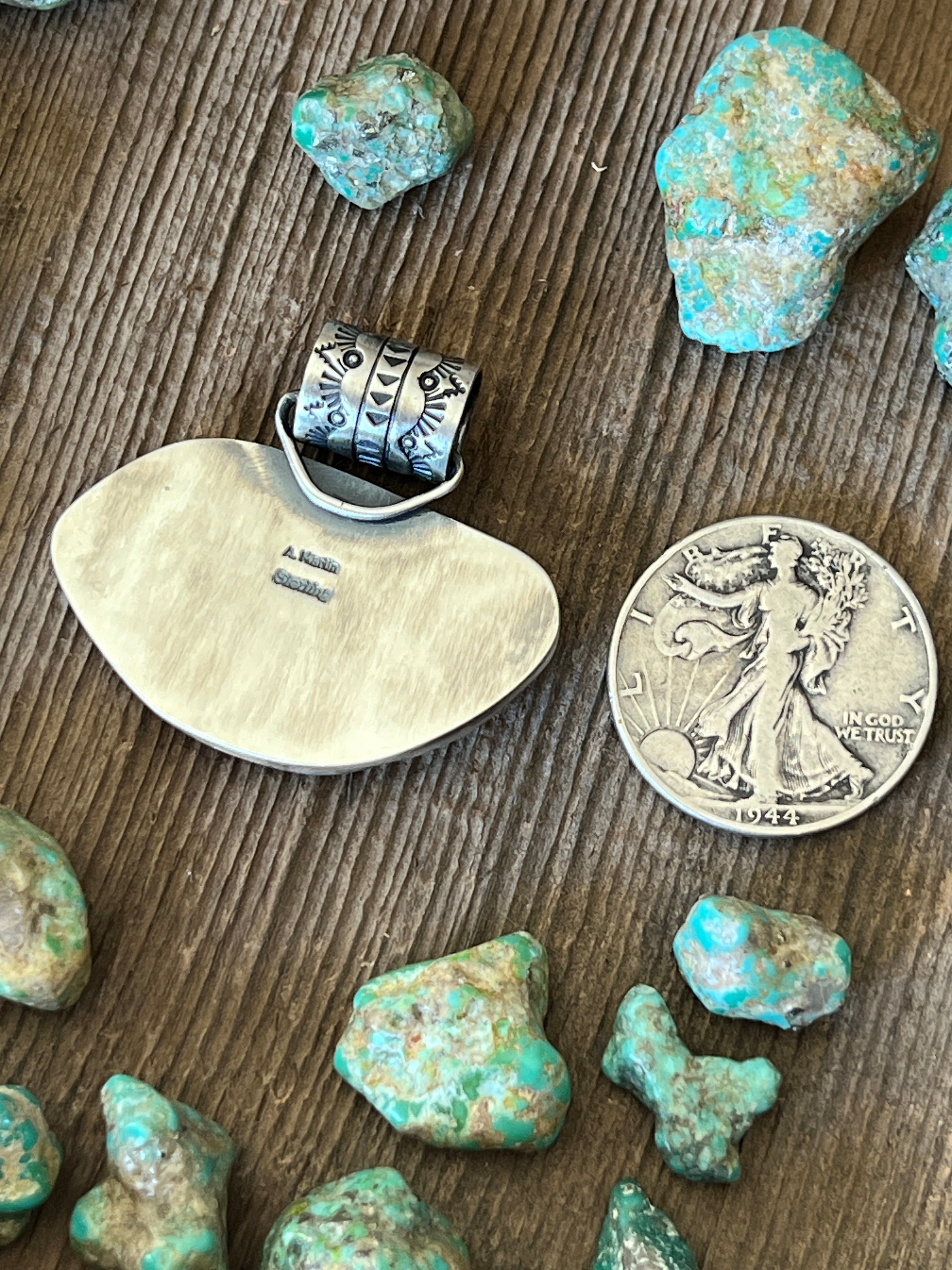 Handcrafted Sterling Silver and White Buffalo Solo Pendant by Angela Martin