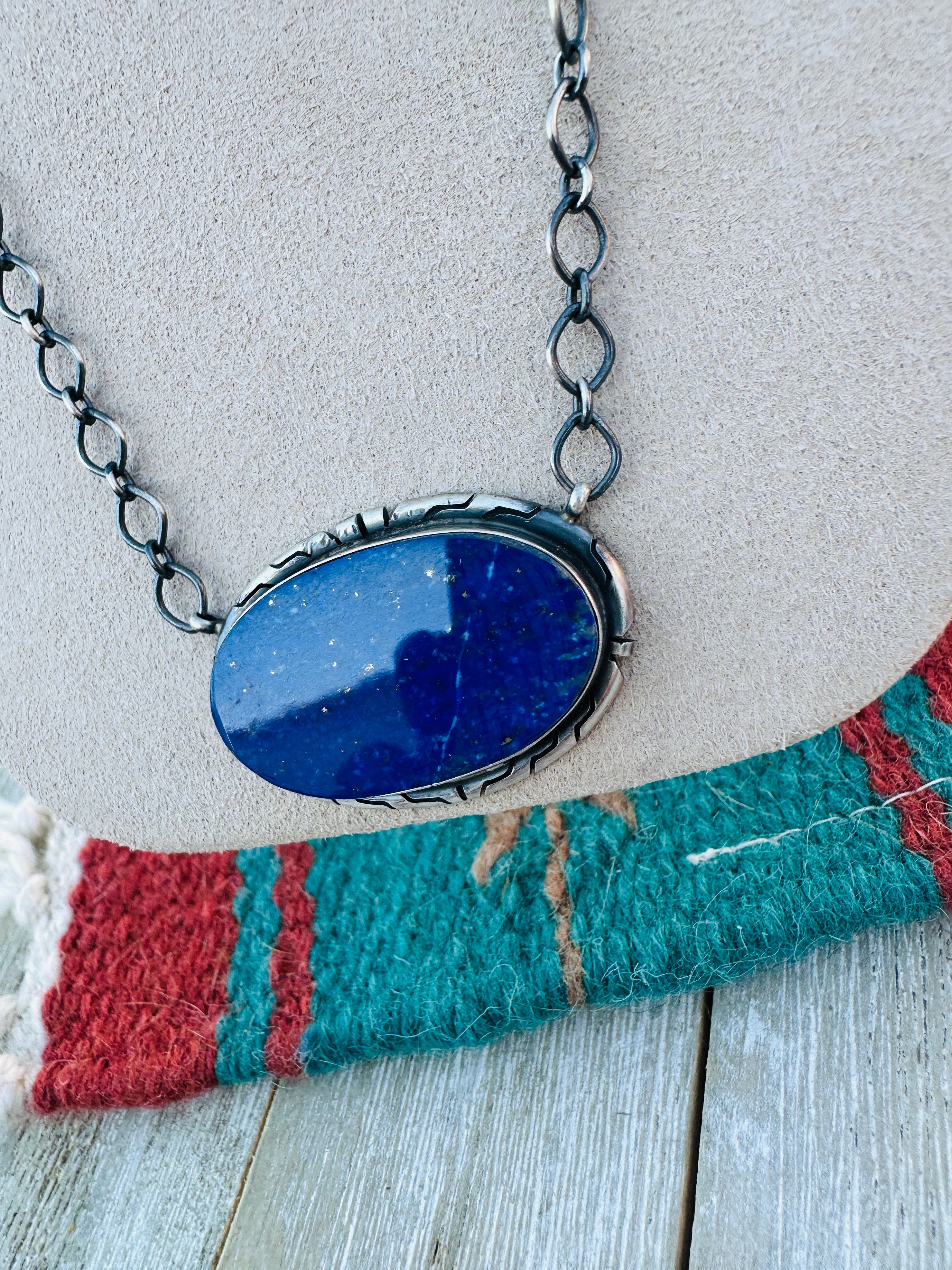 Handcrafted Sterling Silver 18” Link Chain & Lapis Lazuli Necklace