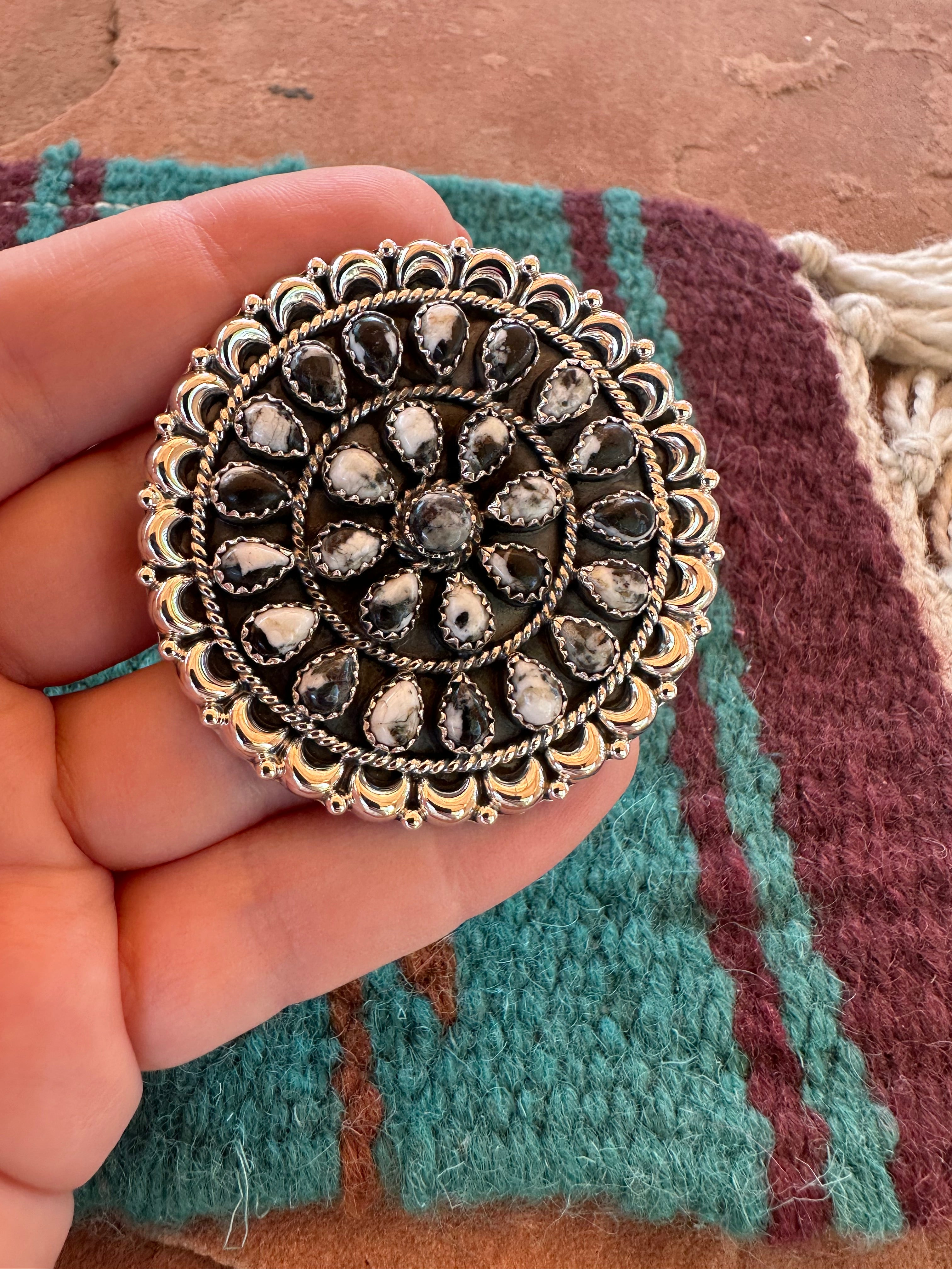 Handmade Sterling Silver & White Buffalo Cluster Adjustable Ring by Nizhoni