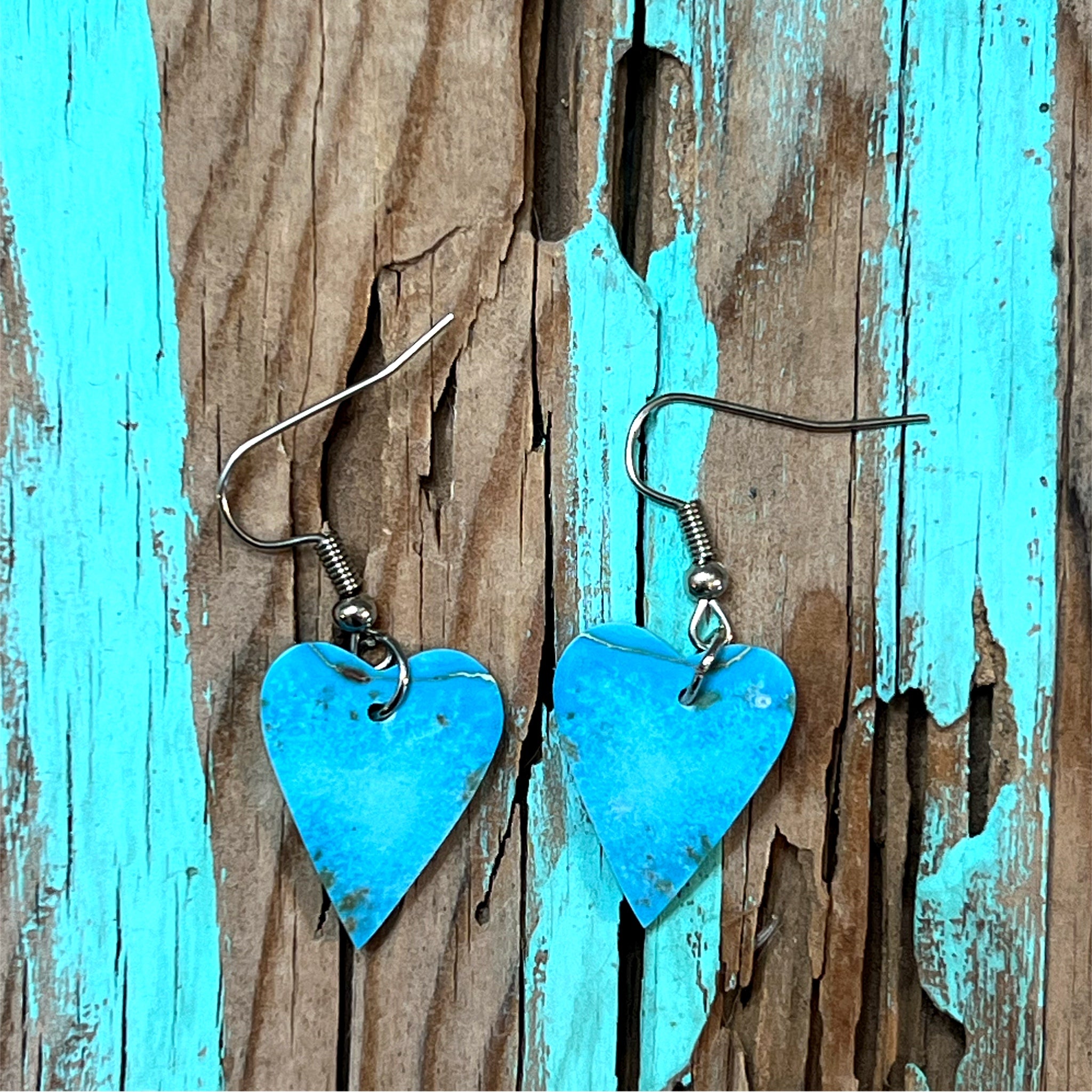 Handcrafted Turquoise Heart Slab Sterling Silver Earrings