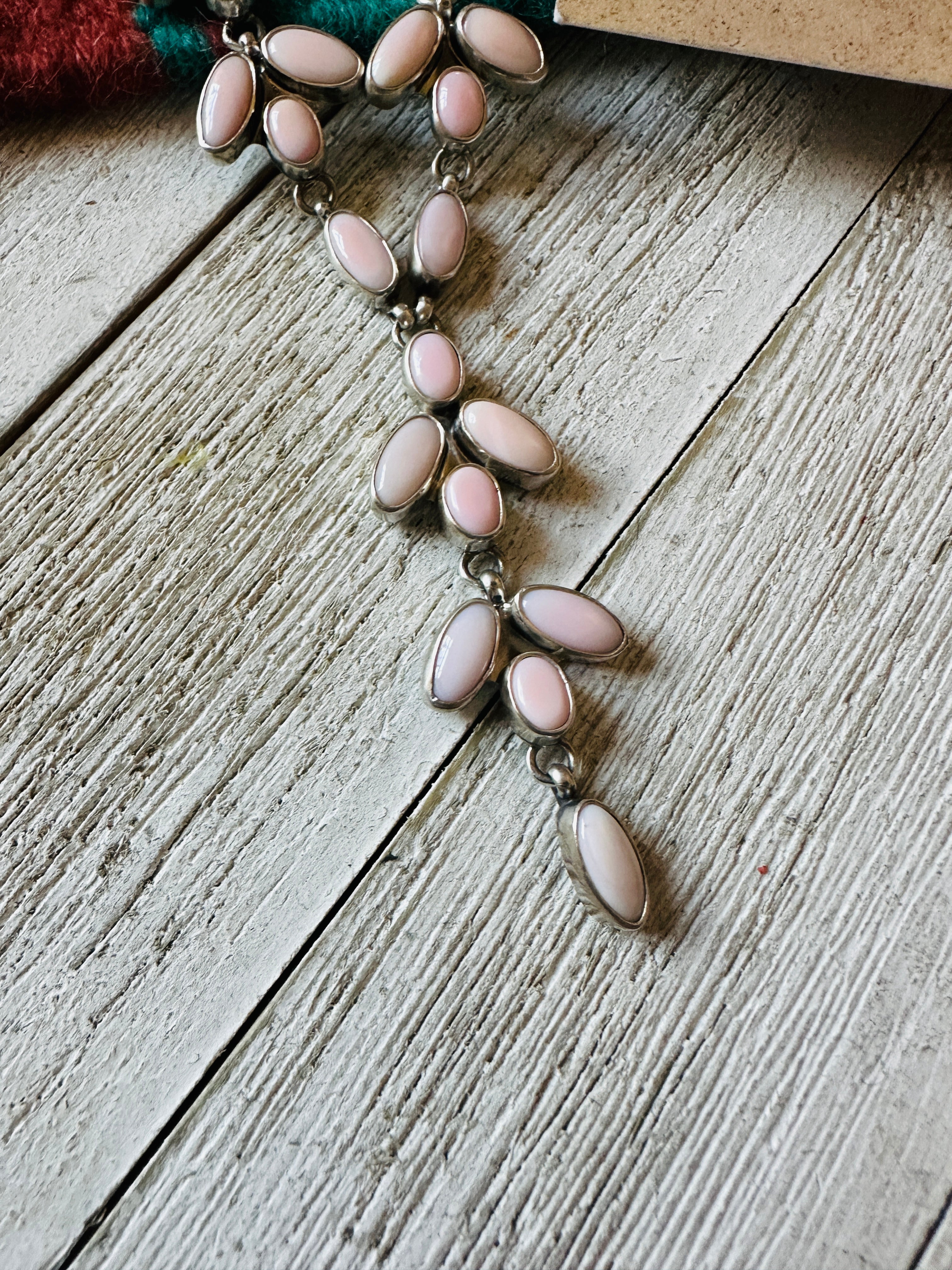 Navajo Queen Pink Conch & Sterling Silver Lariat Necklace Set