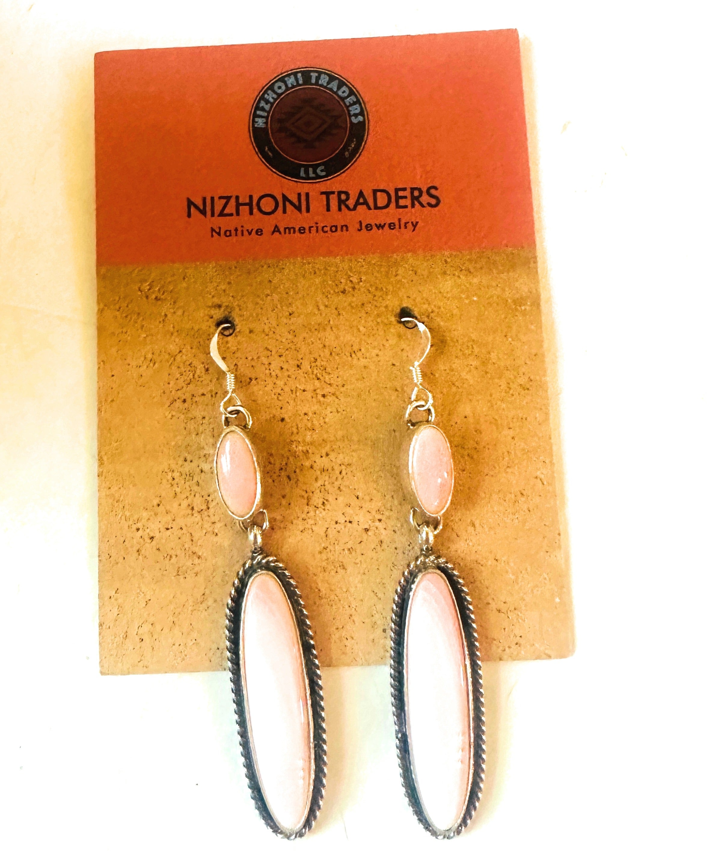 Navajo Sterling Silver & Queen Pink Conch Dangle Earrings