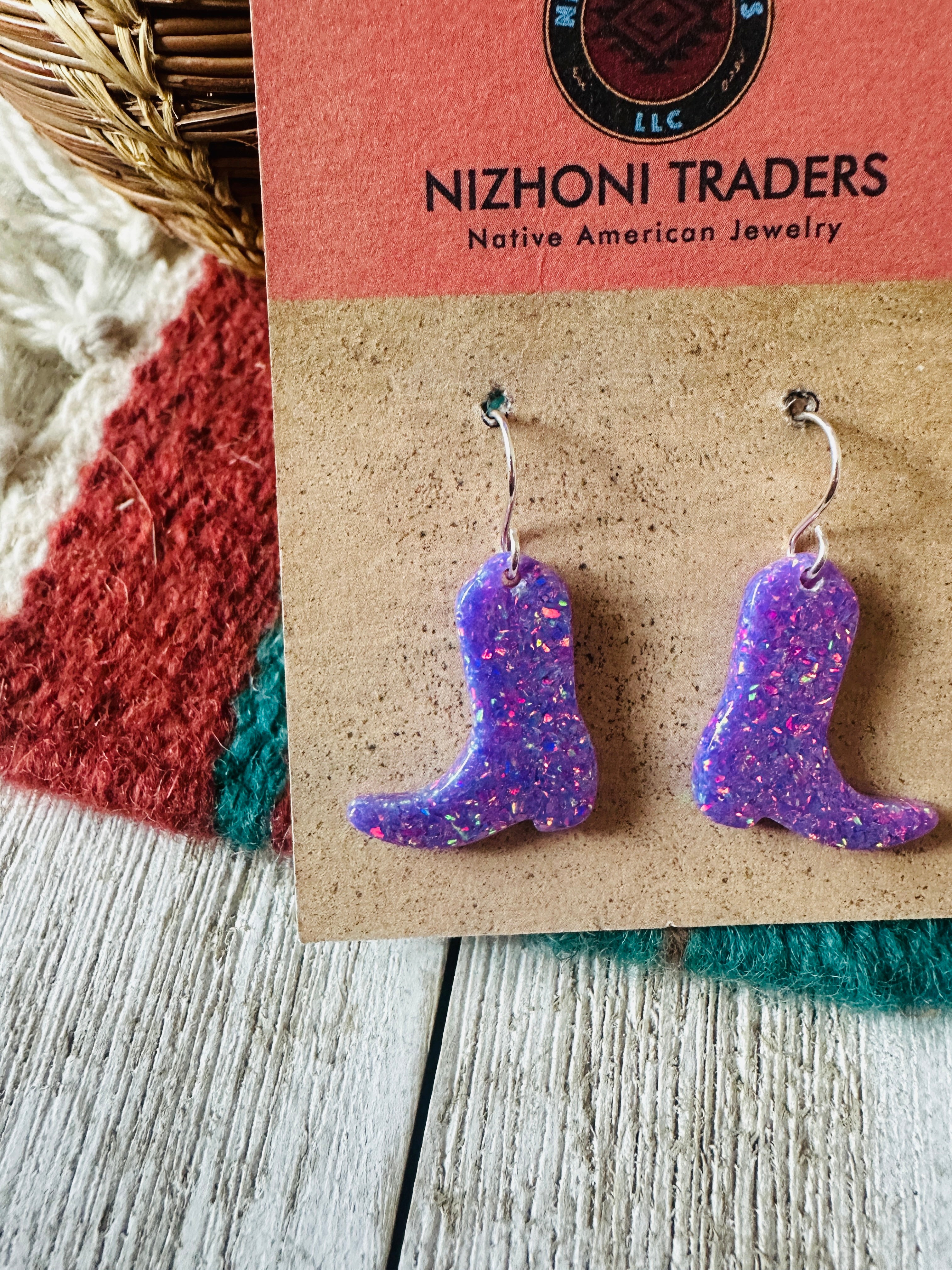 Handcrafted Sterling Silver & Opal Cowboy Boot Dangle Earrings