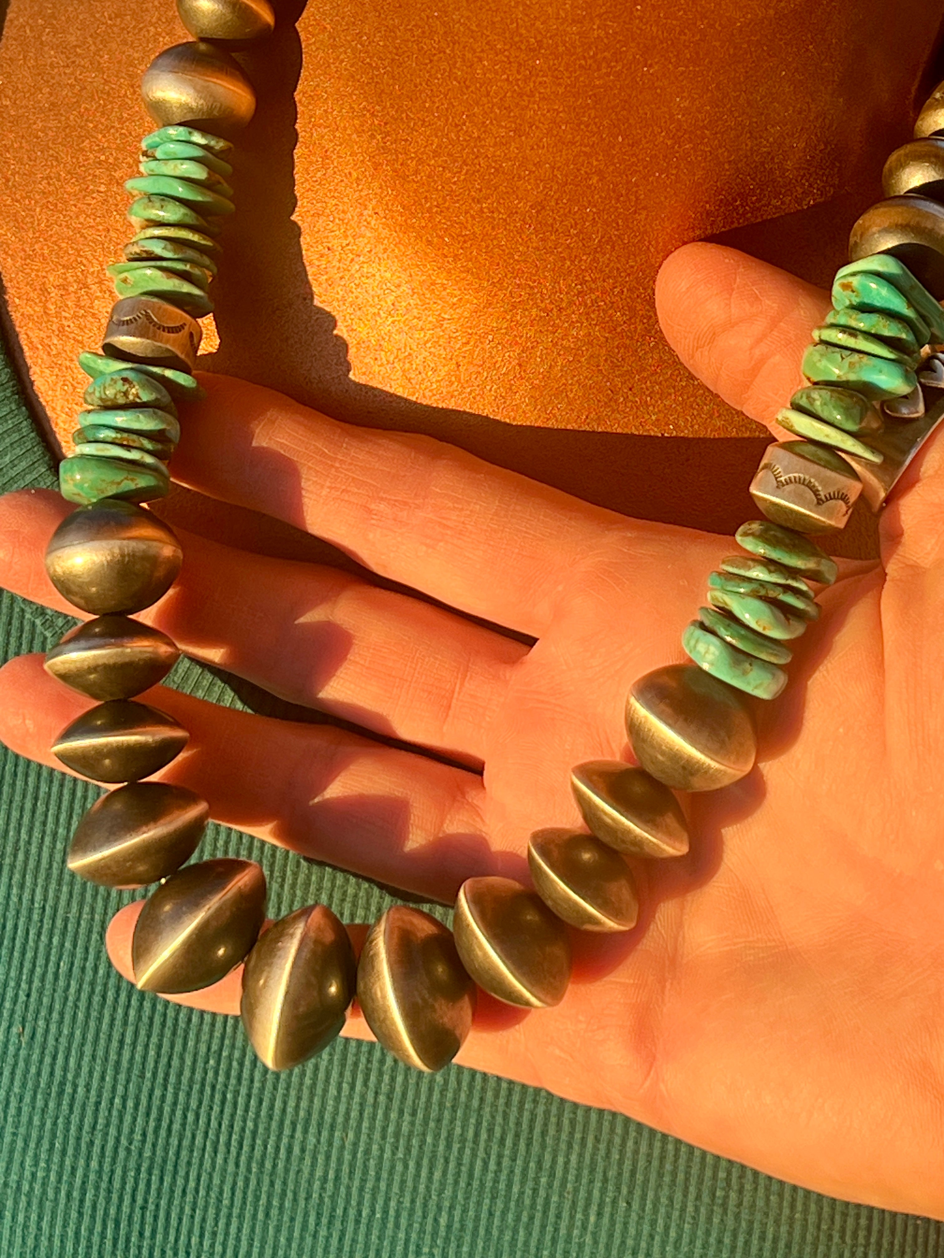 Handcrafted Chunky Sterling Silver and Kingman Turquoise Beaded Necklace by Rose Martin, 21 inches