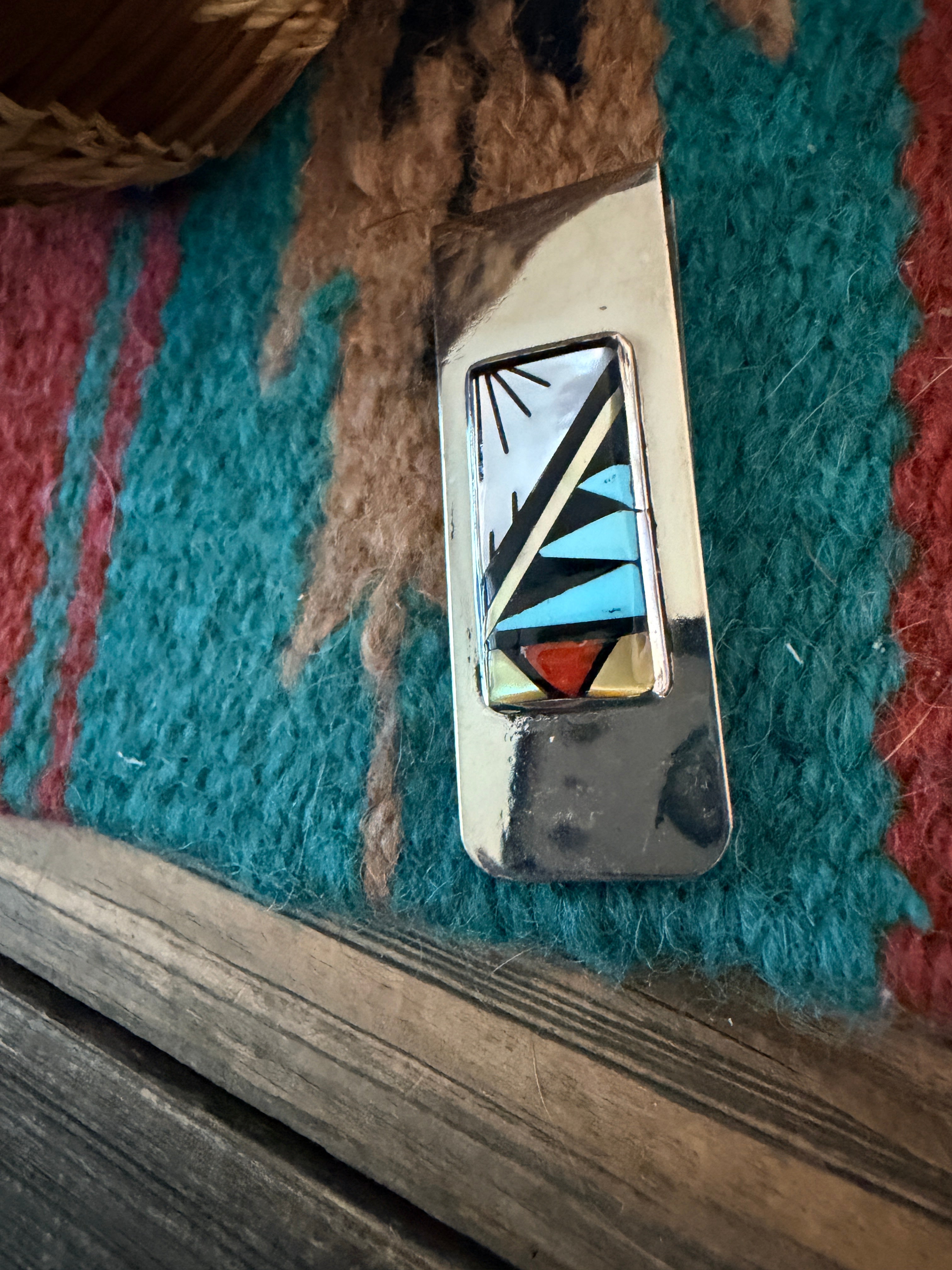 Handcrafted Multi Stone & Sterling Silver Inlay Money Clip