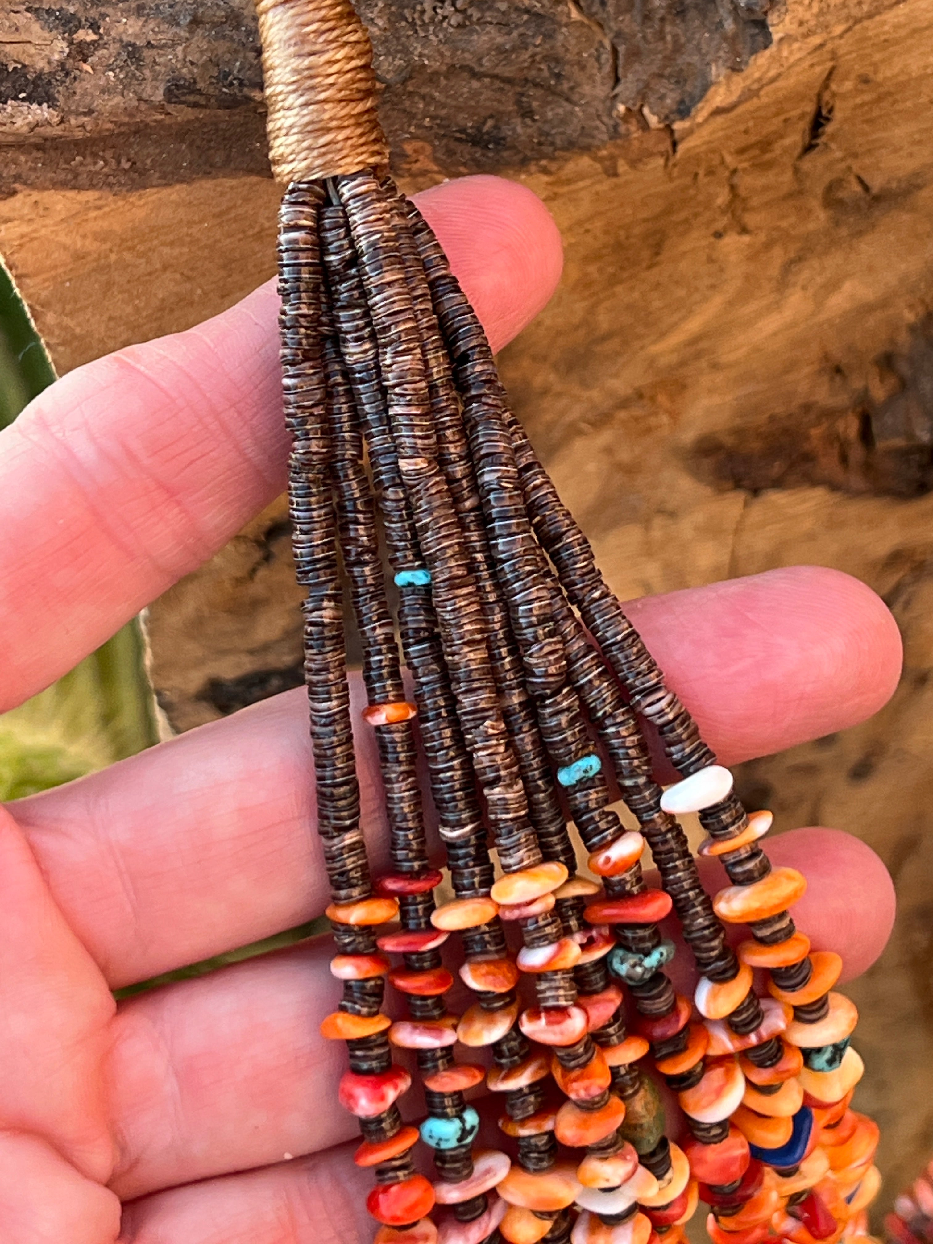 Gorgeous Handcrafted Made Eight Strand Spiny Oyster and Turquoise Bead