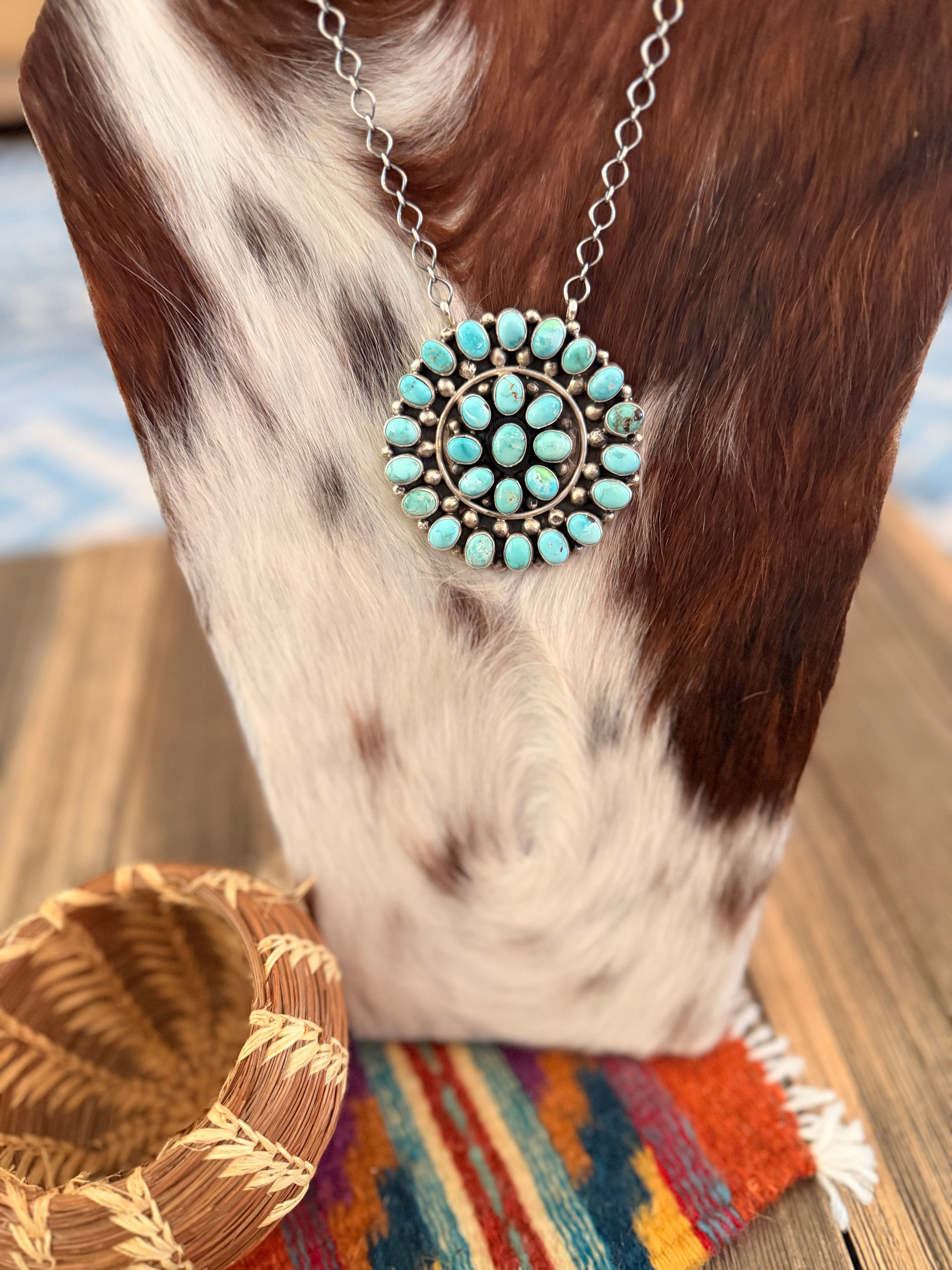 Handcrafted Turquoise & Sterling Silver Cluster Necklace by Travis Jim