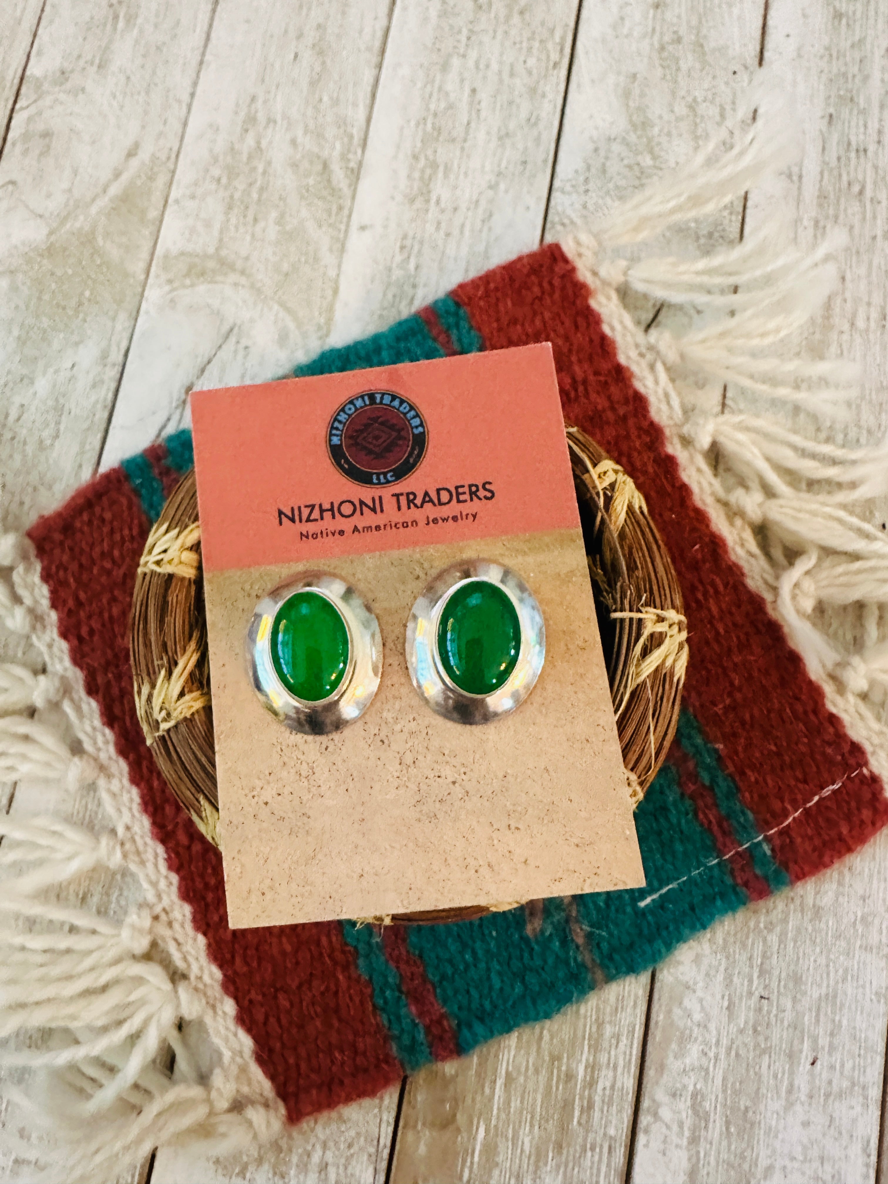 Handcrafted Green Onyx & Sterling Silver Post Earrings