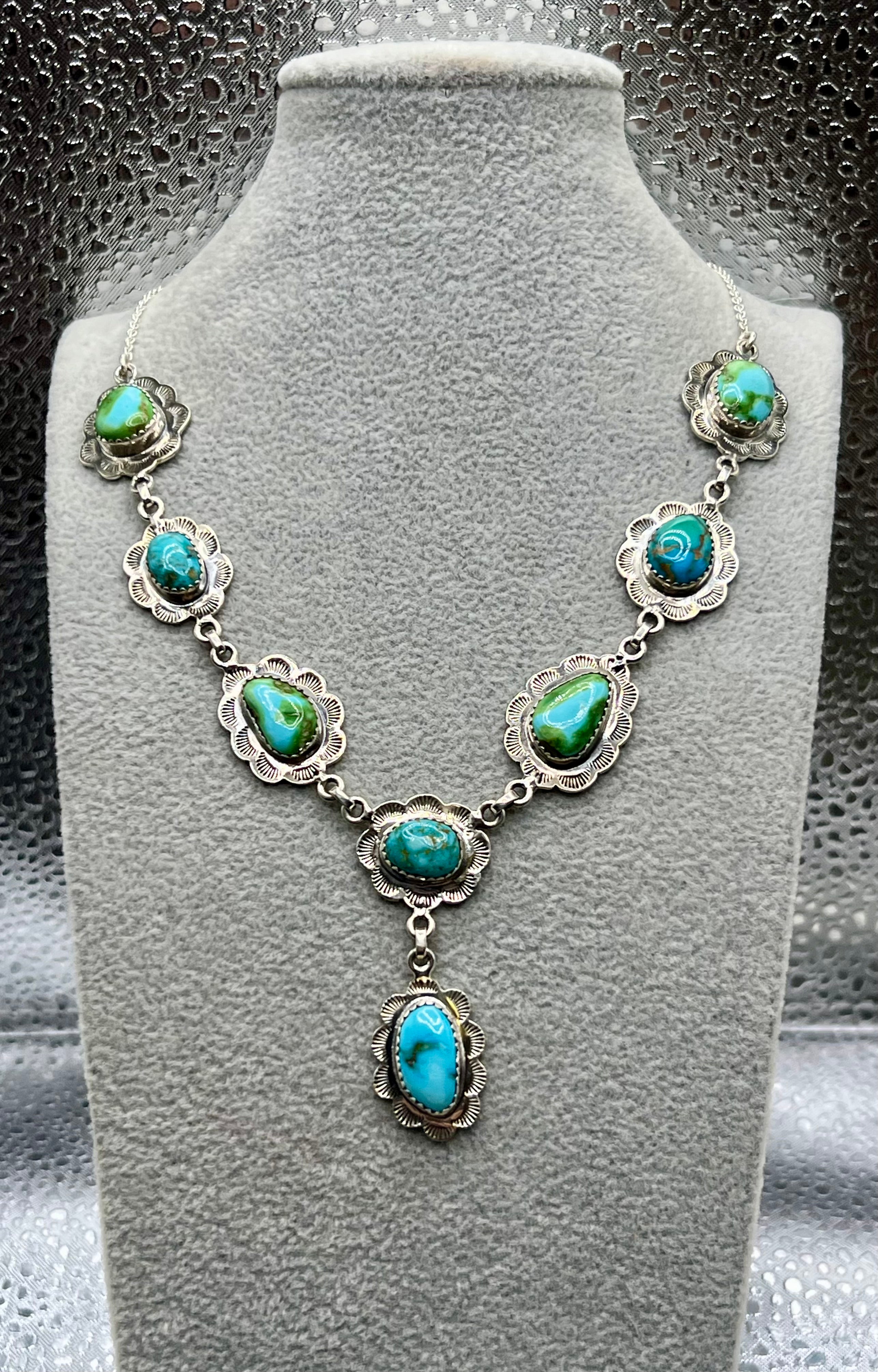 Handmade South Hill Sonoran Turquoise Cluster Sterling Silver Necklace