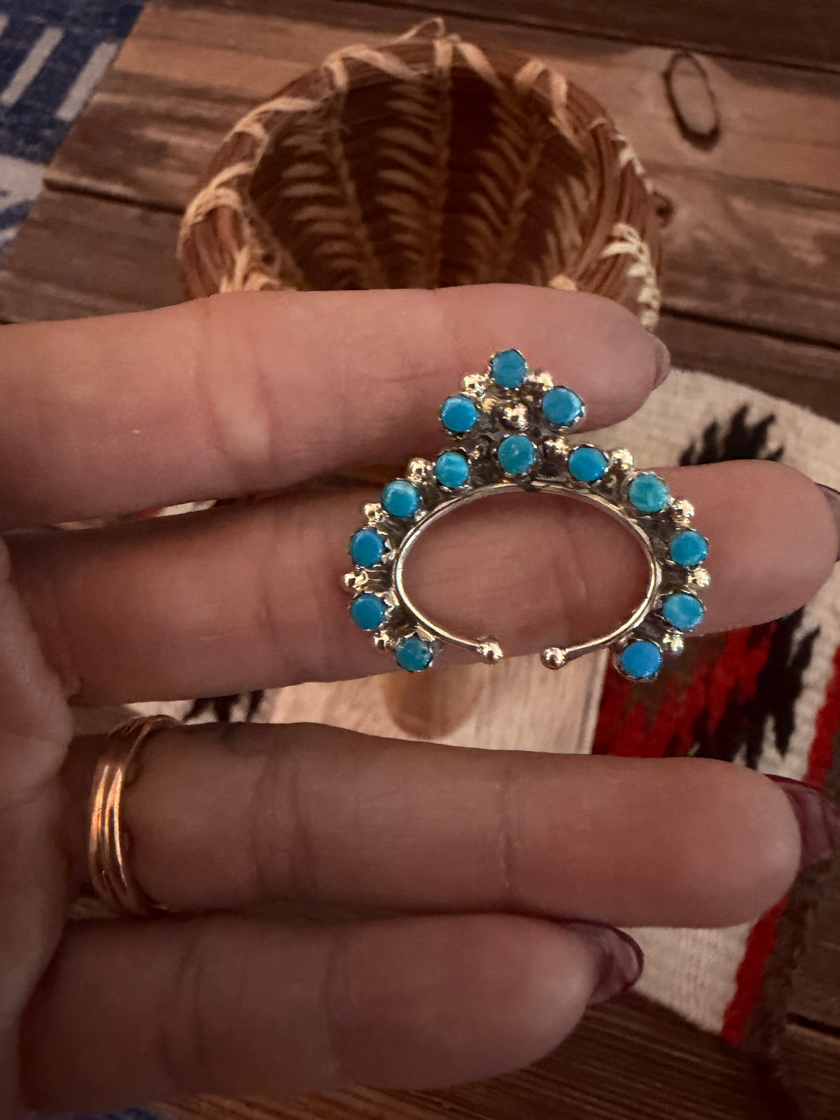 Handcrafted Turquoise & Sterling Silver Naja Cluster Ring Size 6