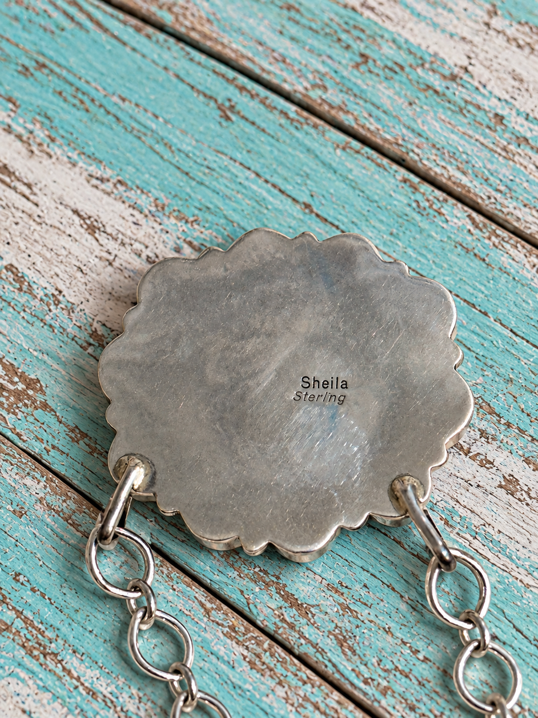 Handcrafted Queen Pink Conch Shell And Sterling Silver Necklace Signed Sheila- Light Stone