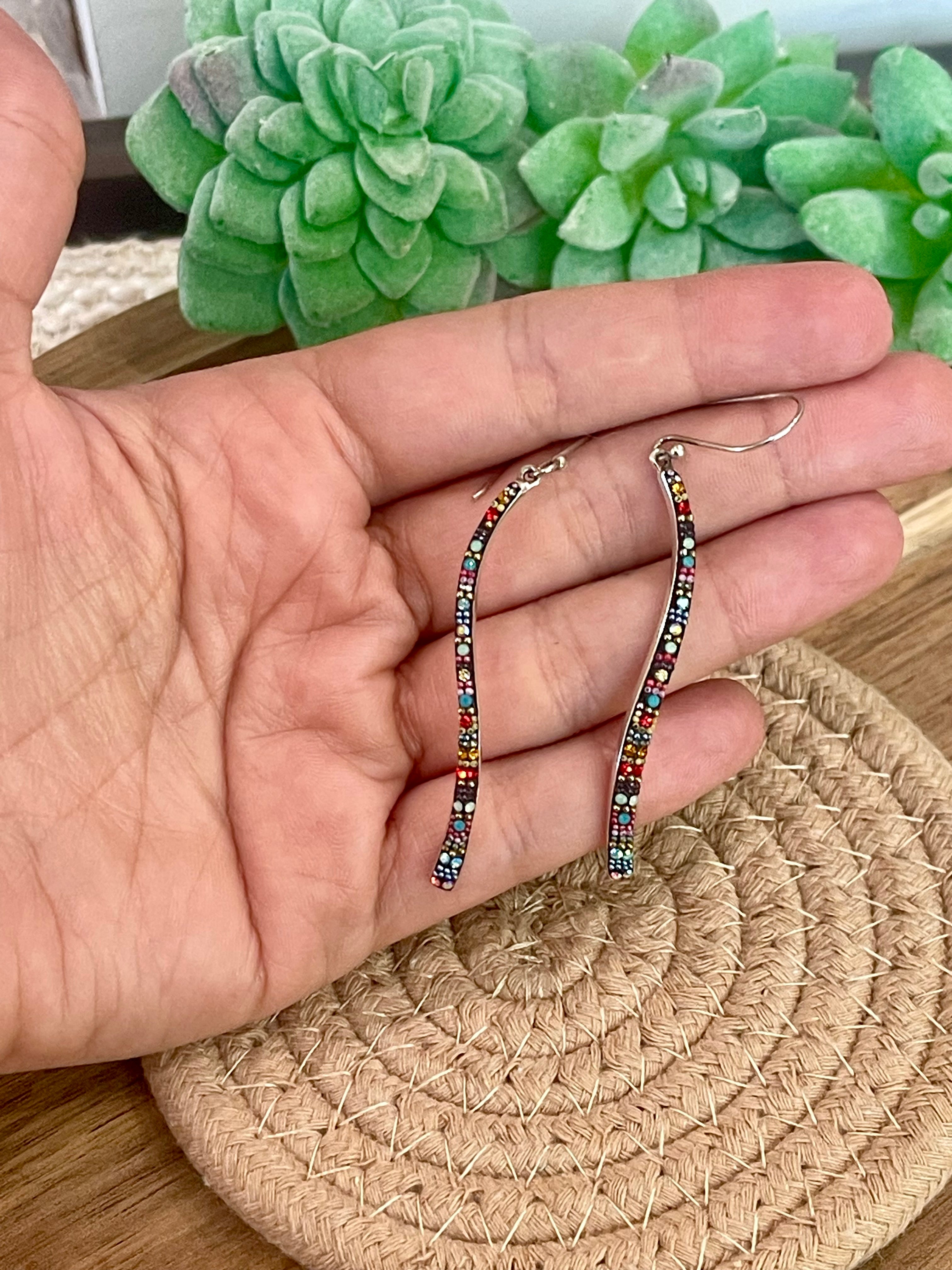 Handmade In Mexico Sterling Silver  , Multi Color Swarovski Crsytal Dangle Earrings