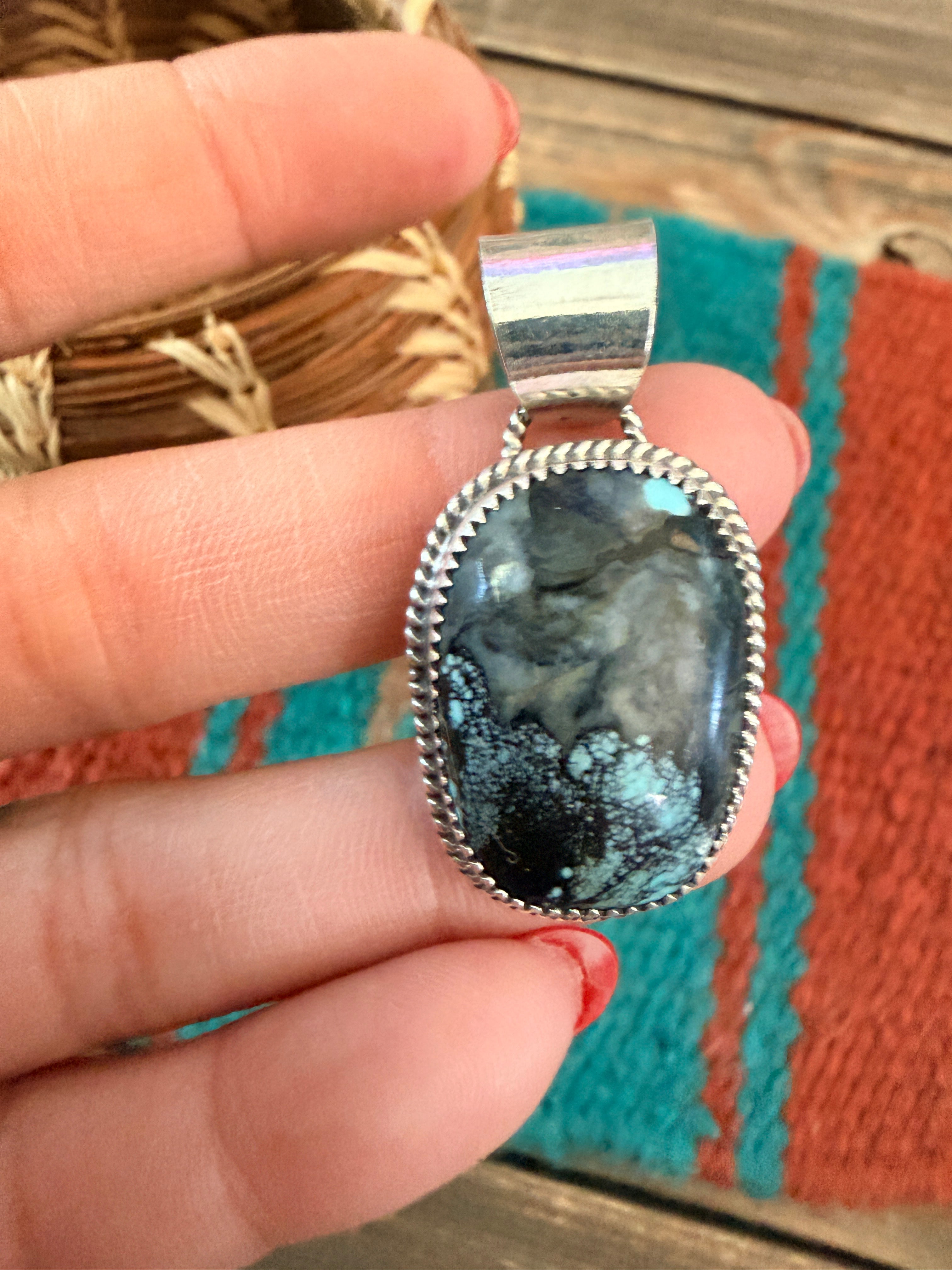 Handmade Sterling Silver & Blackjack Turquoise Pendant
