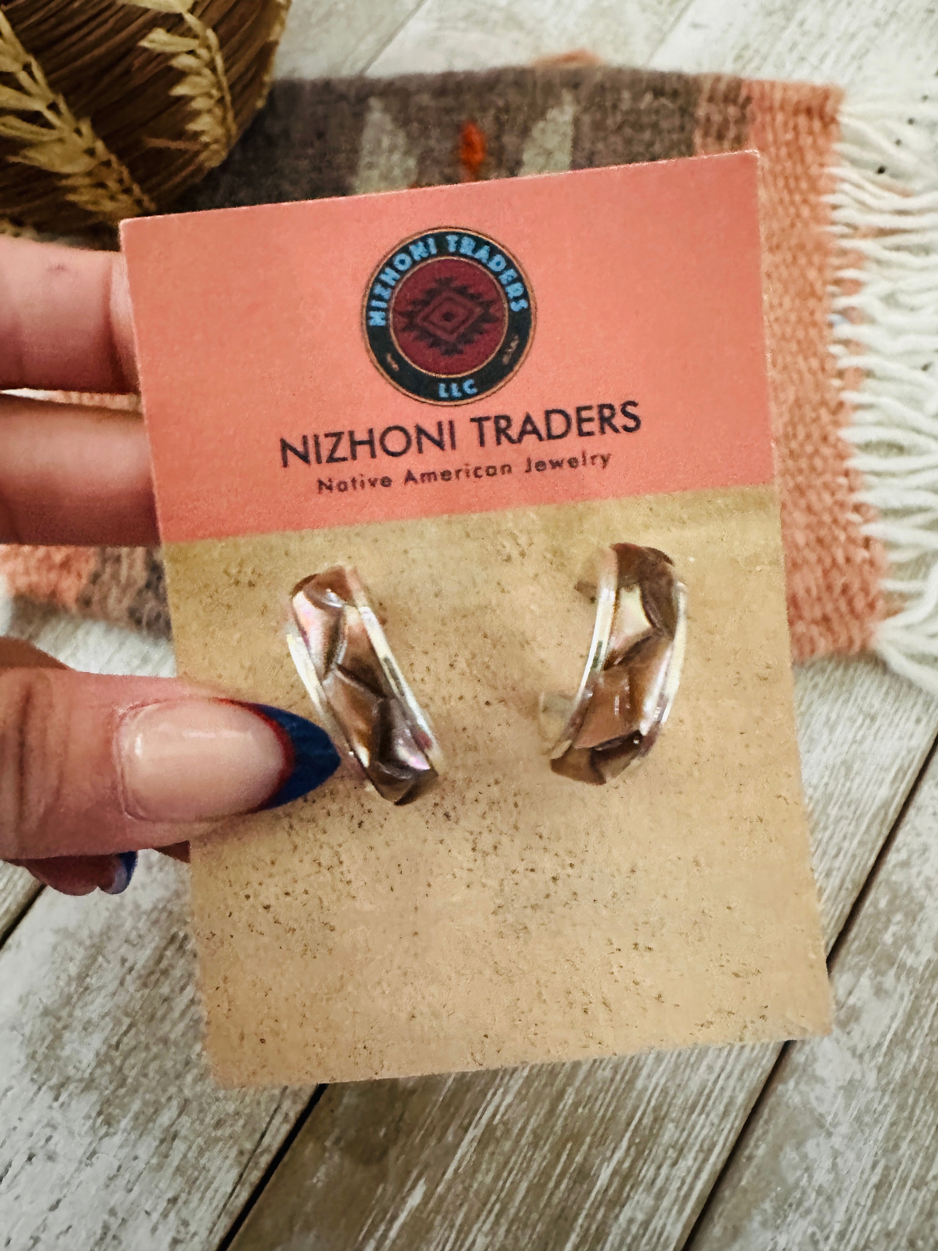 Handcrafted Mother of Pearl & Sterling Silver Hoop Earrings