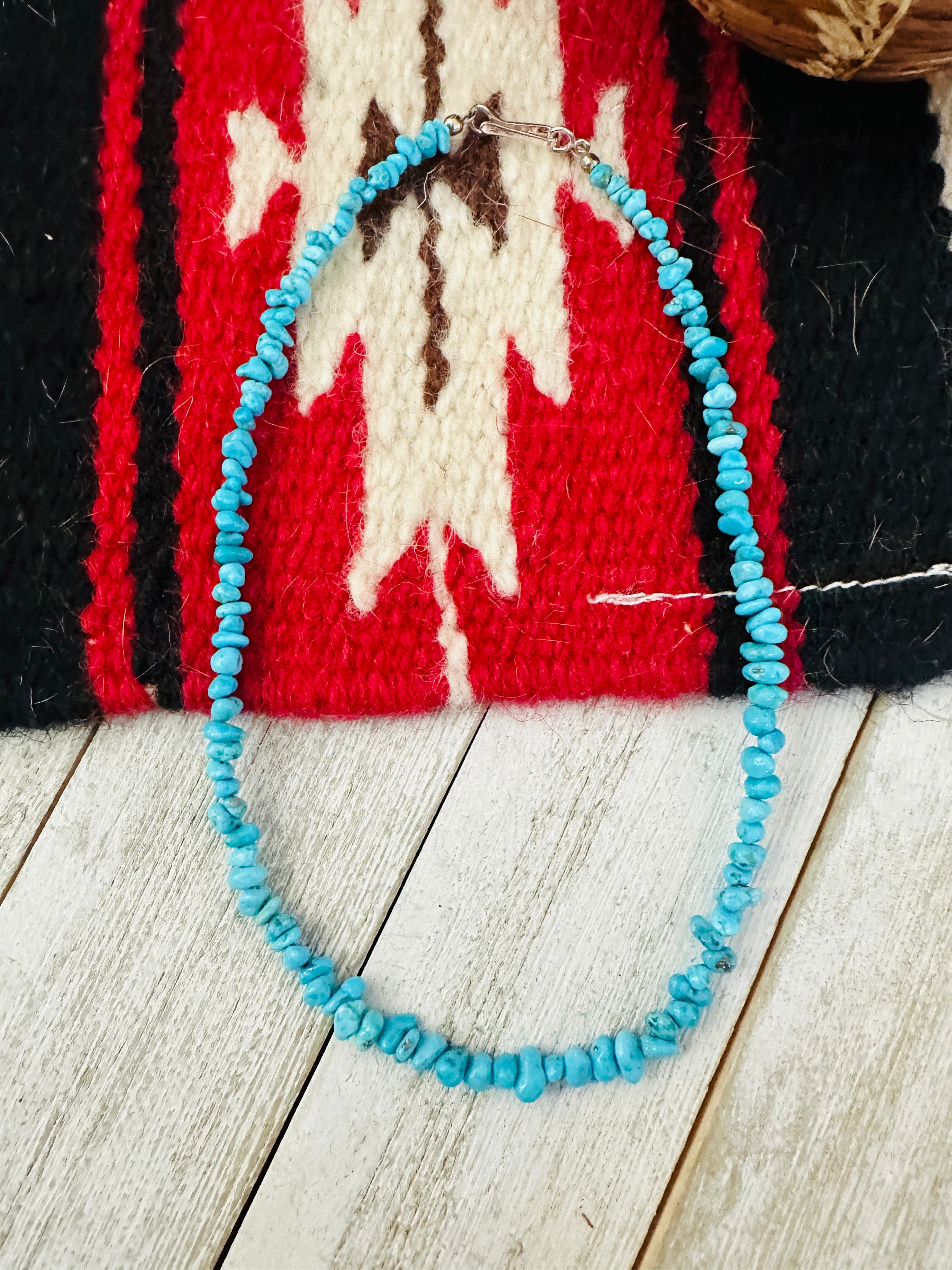 Navajo Turquoise & Sterling Silver 14” Beaded Necklace