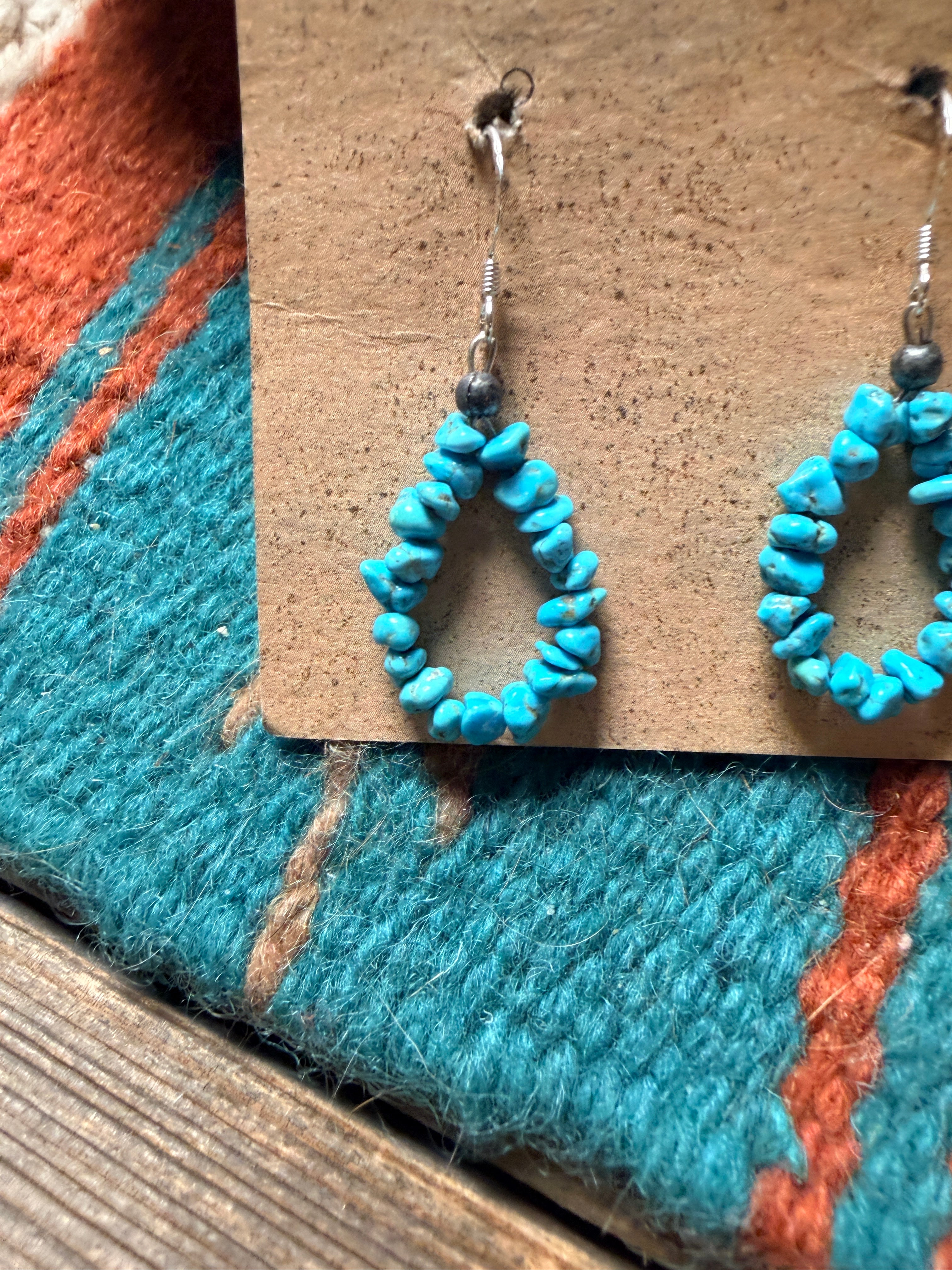 Handcrafted Turquoise Beaded Dangle Hoop Earrings