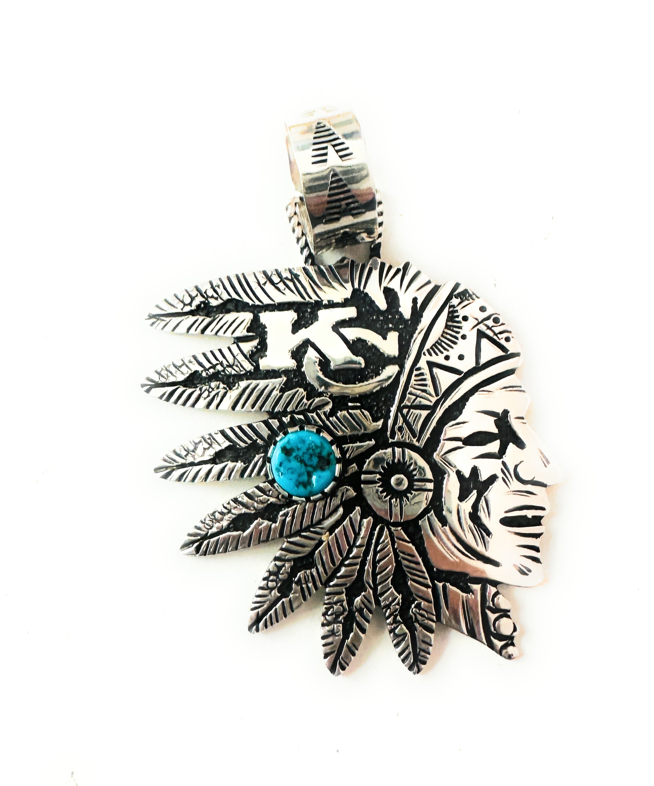 Navajo Turquoise & Sterling Silver Kansas City Chiefs Pendant Signed Richard Singer