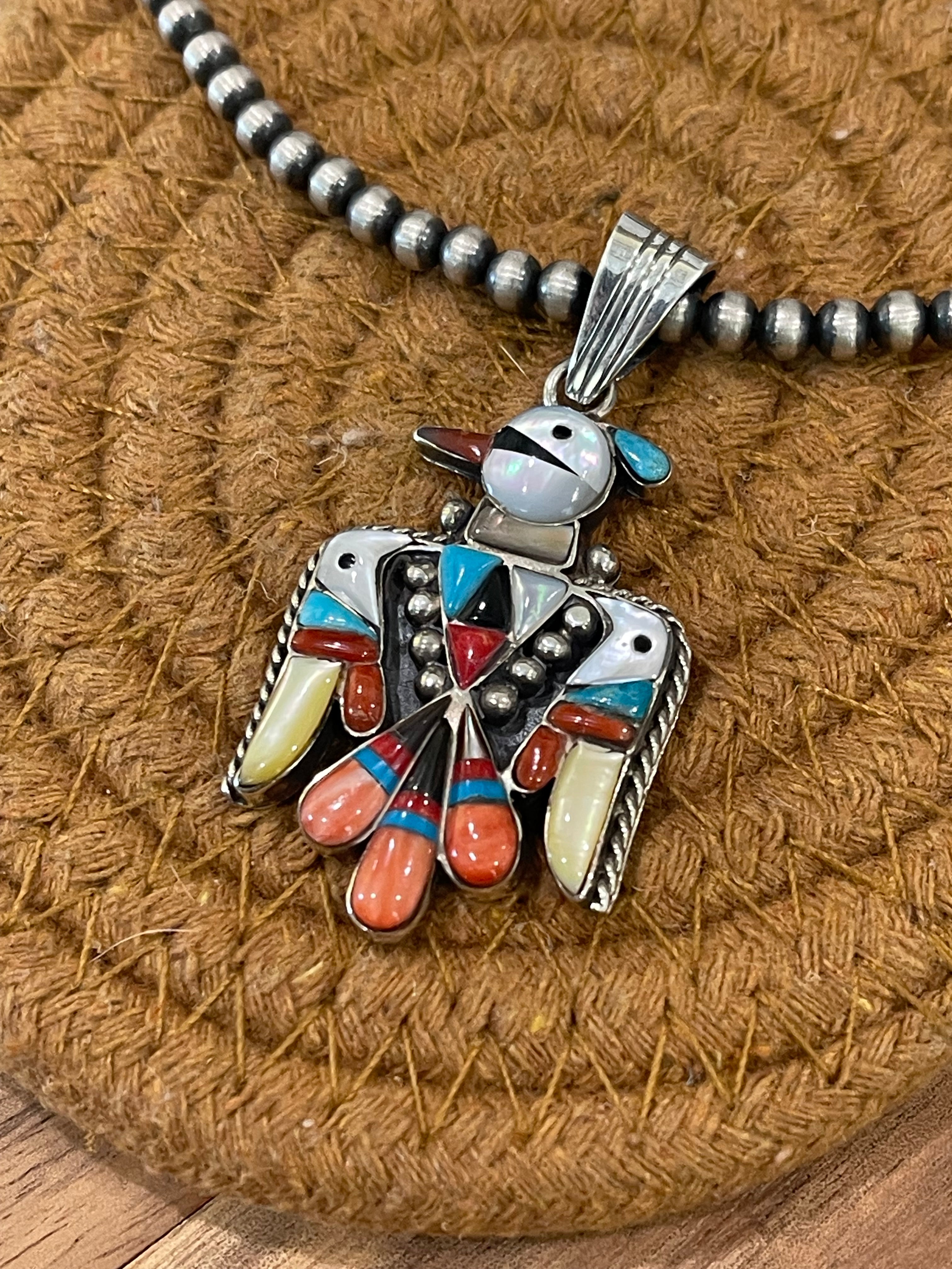 Handcrafted Sterling Silver & Multi Stone Thunderbird Pendant