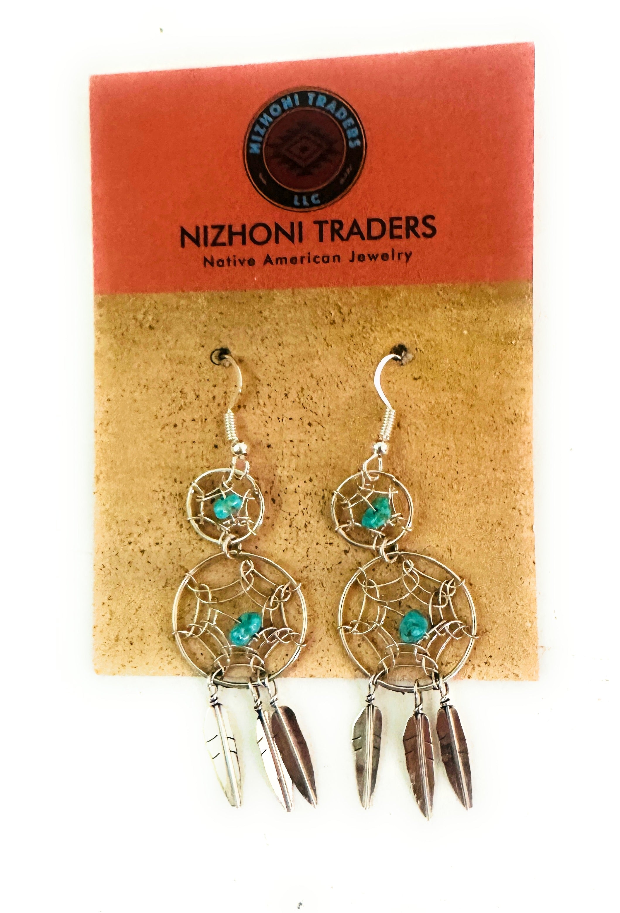 Navajo Sterling Silver & Turquoise Dream Catcher Dangle Earrings