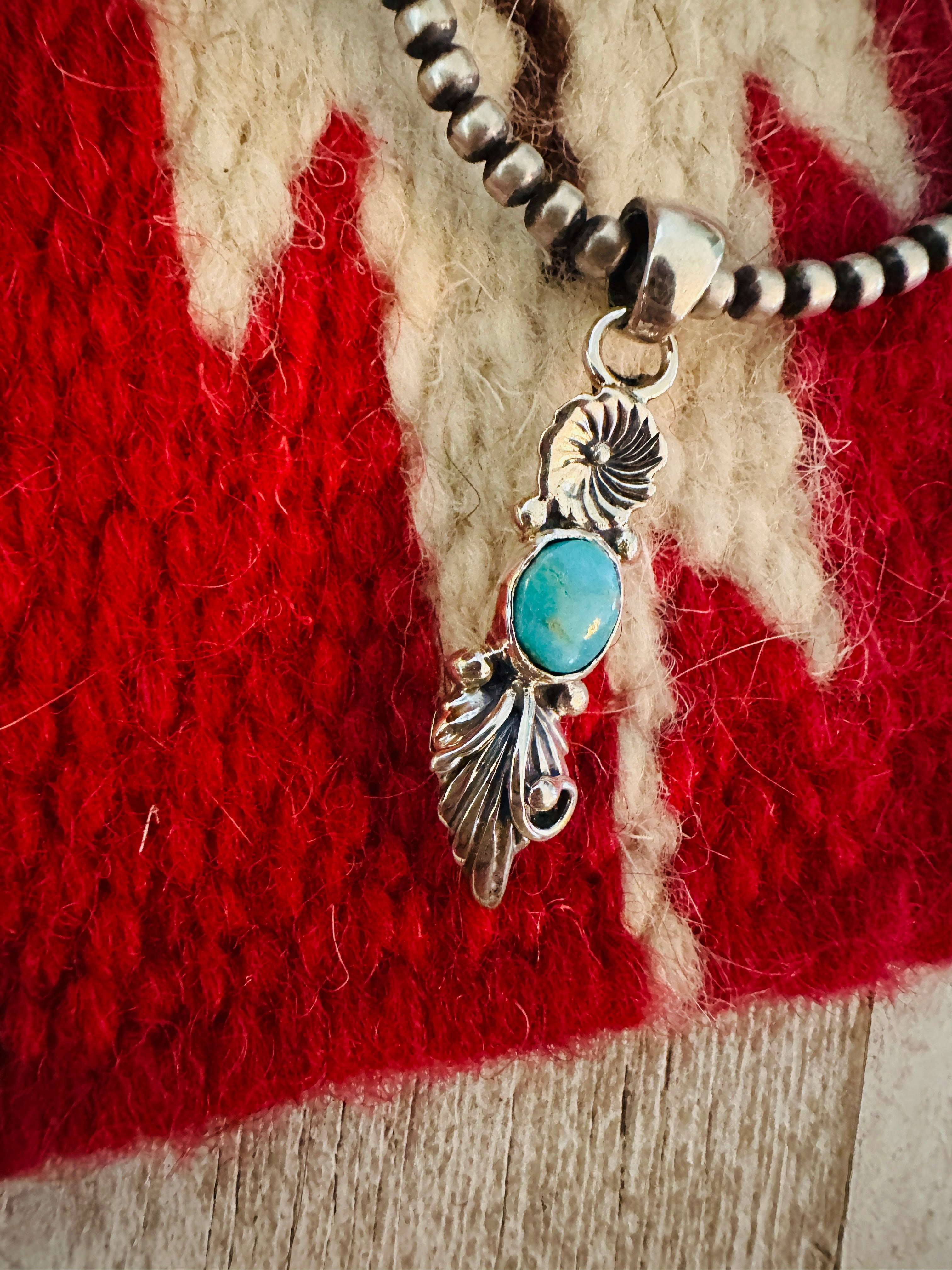 Navajo Turquoise & Sterling Silver Flower Pendant