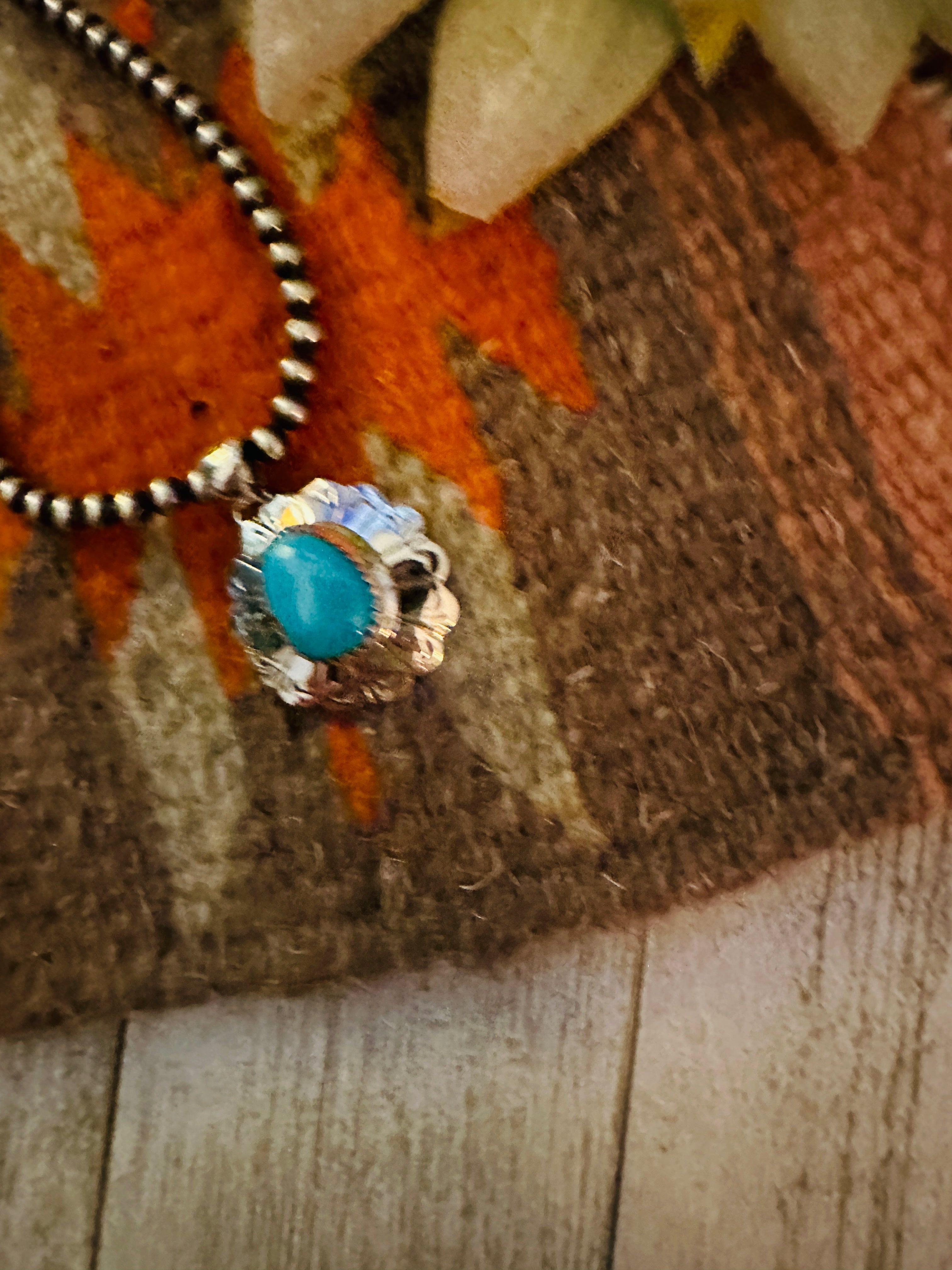 Navajo Turquoise & Sterling Silver Flower Pendant