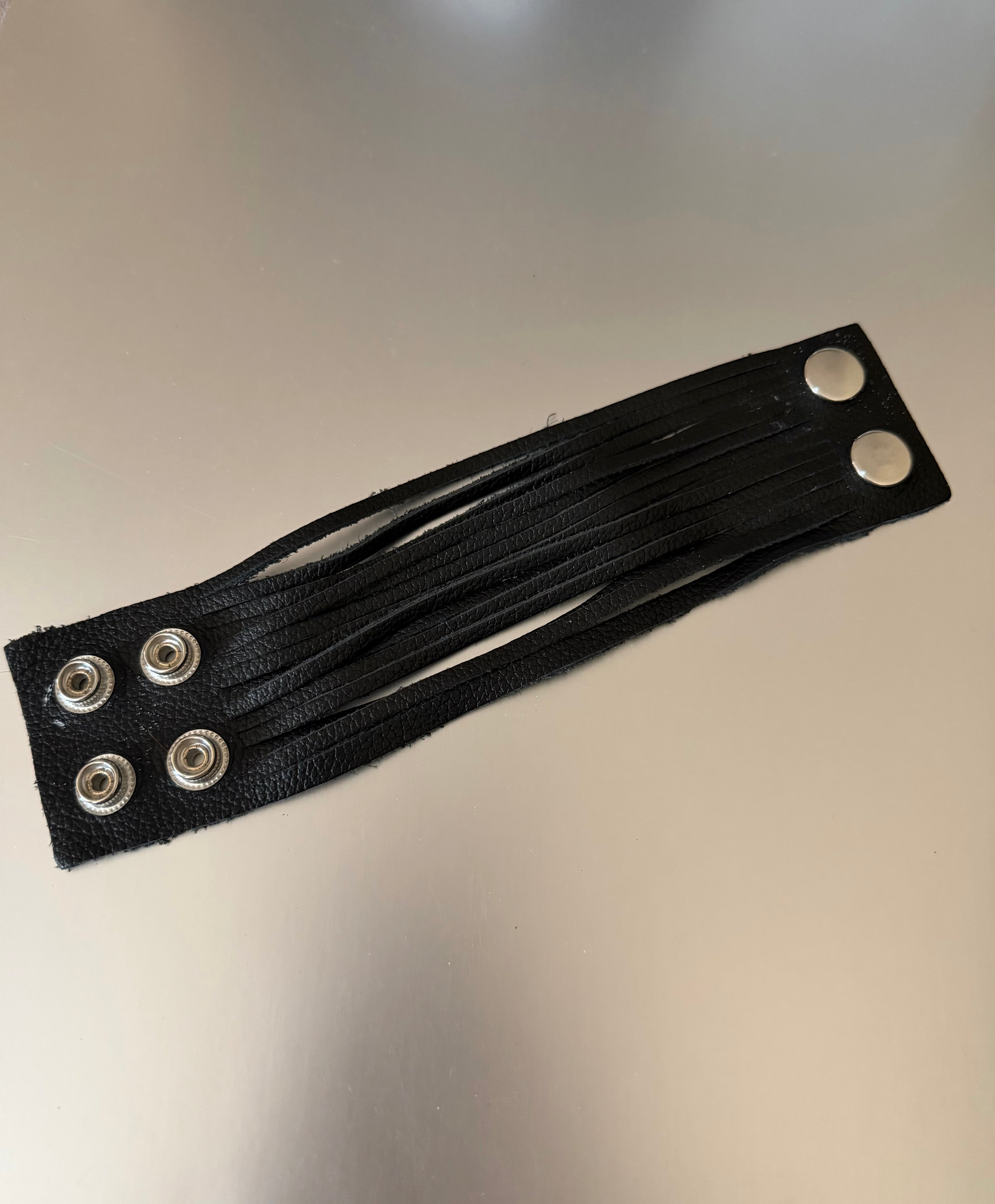 Genuine Boho 2" Black Leather Snap Cuff Bracelet
