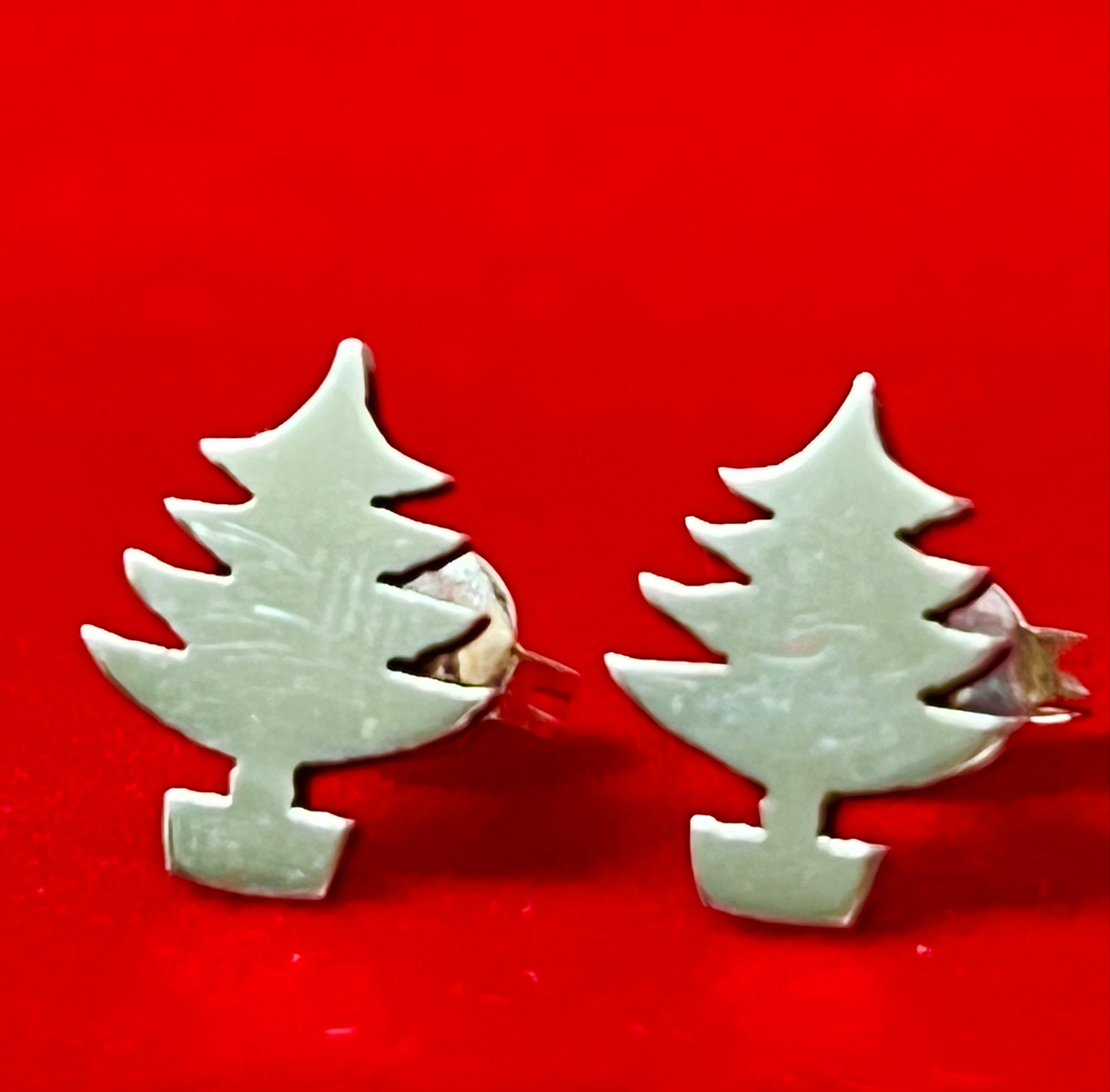 Sterling Silver 4-Branch Christmas Tree Earrings On Post