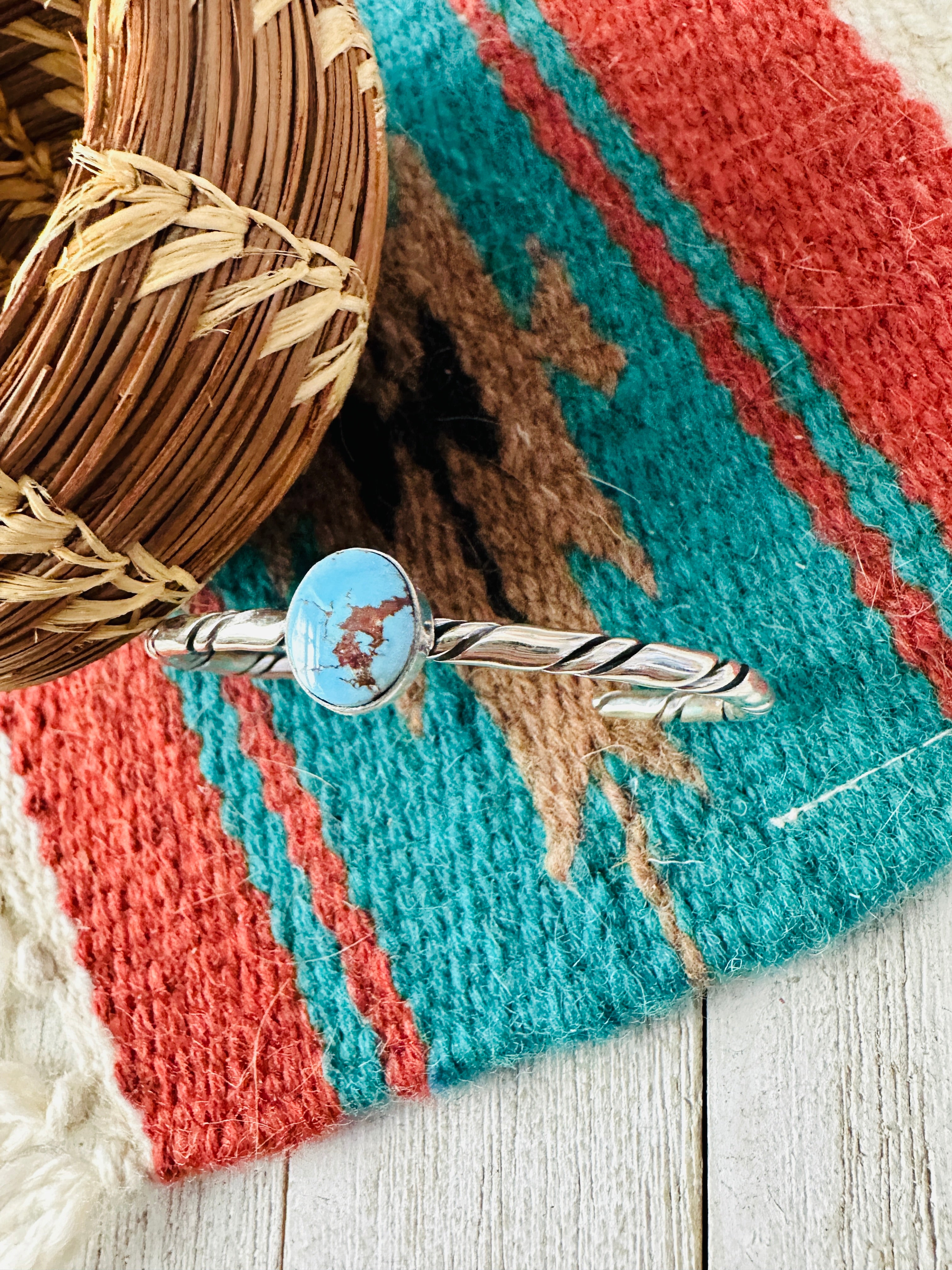 Navajo Sterling Silver & Golden Hills Turquoise Cuff Bracelet