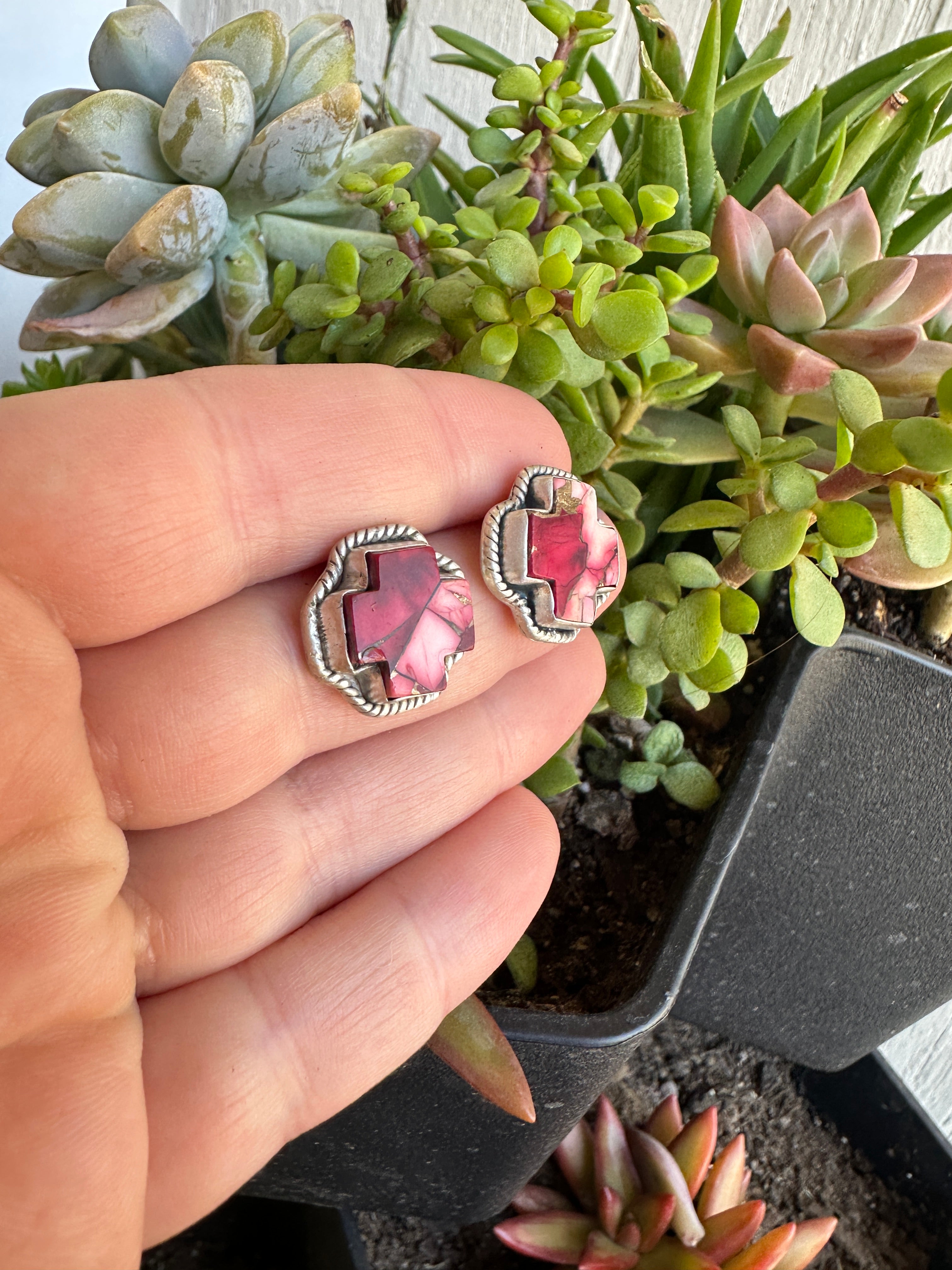 Dahlia Rose Sterling Silver Cross Earrings Handmade