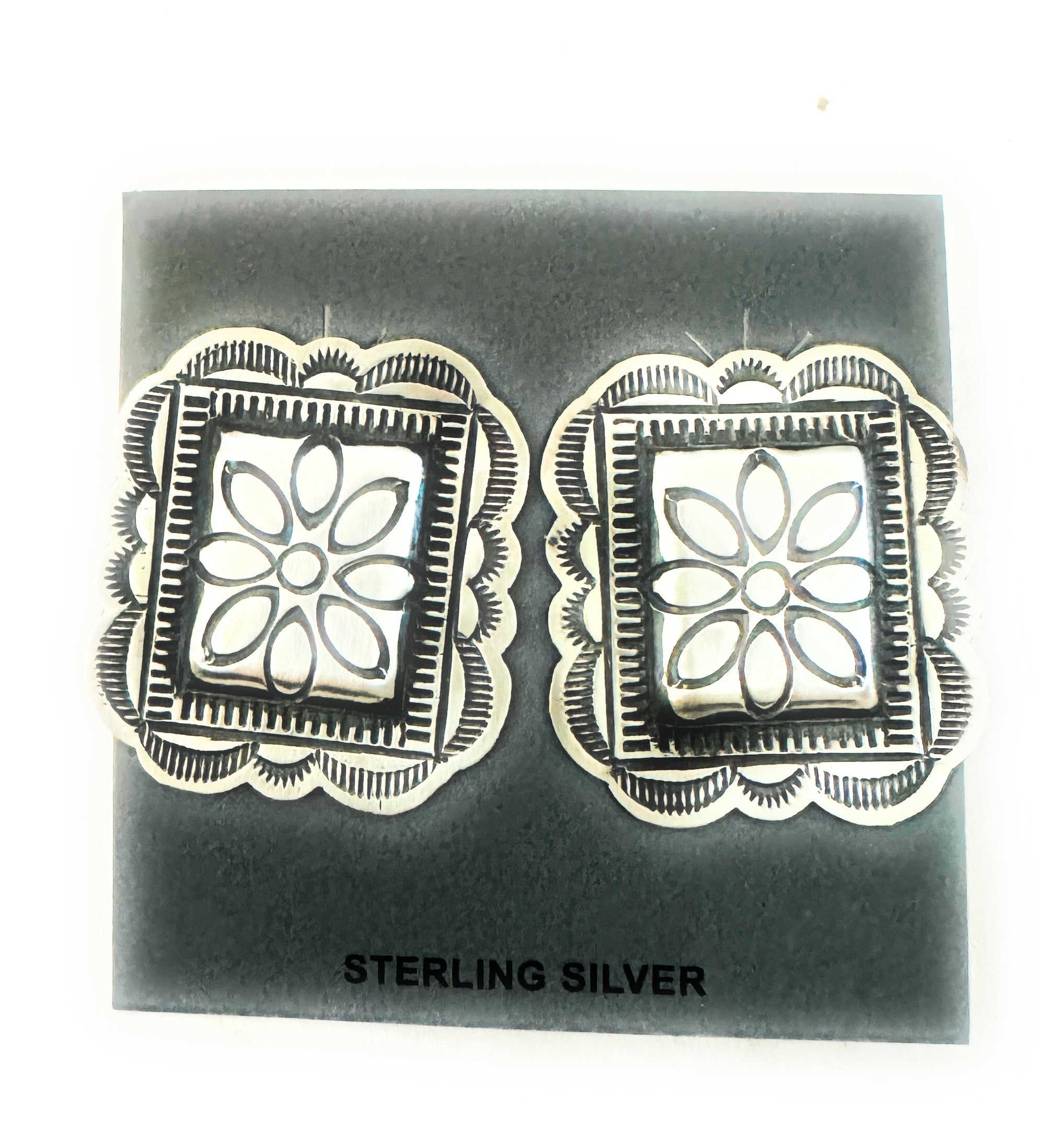 Navajo Hand Stamped Sterling Silver Concho Post Earrings