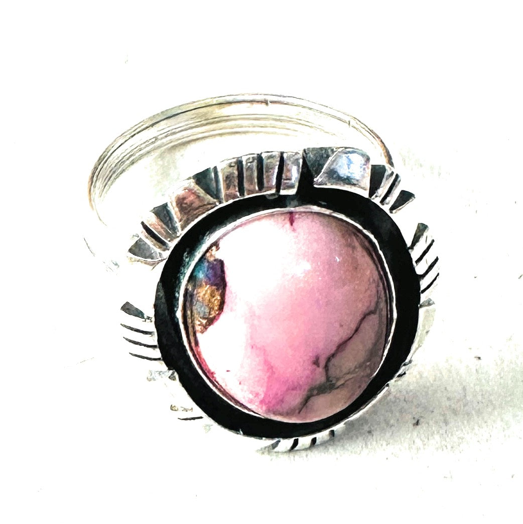 Navajo Sterling Silver & Pink Dream Mojave Adjustable Ring