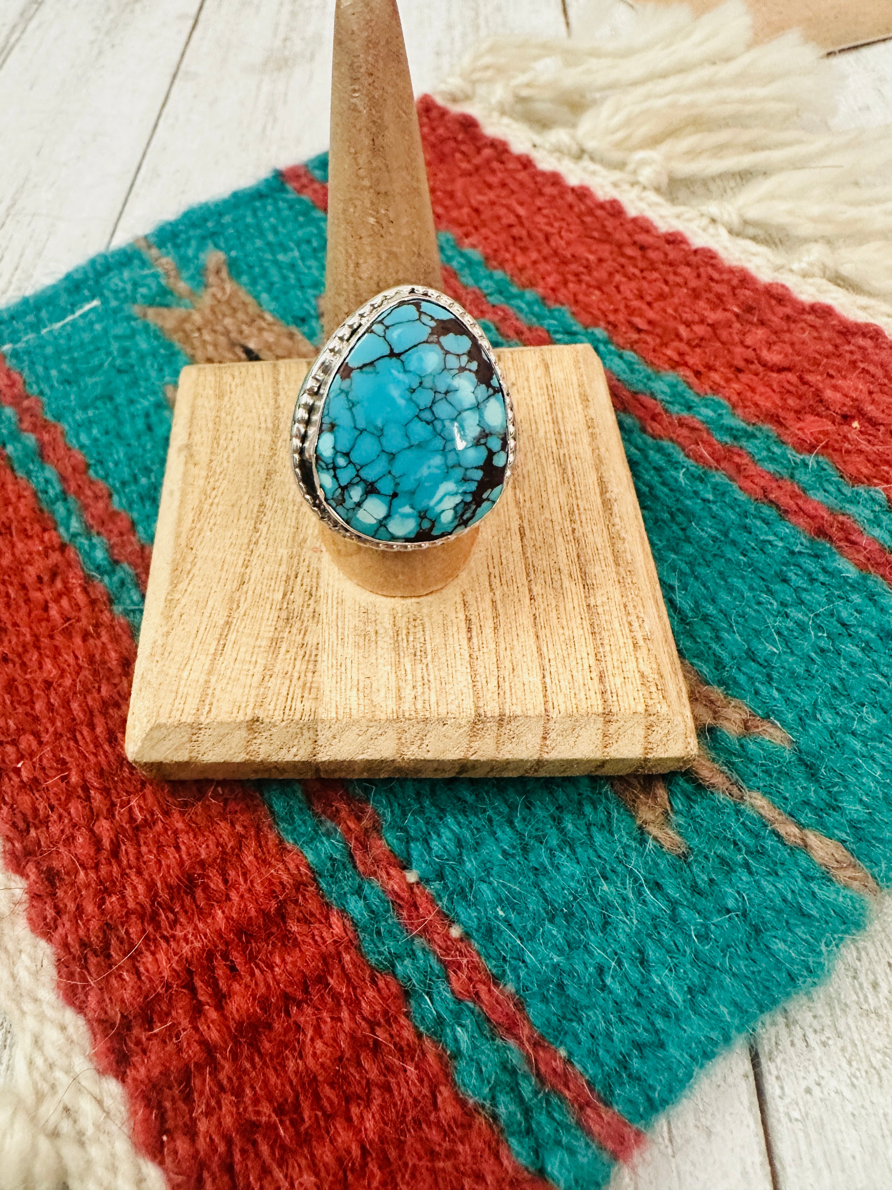 Navajo Sterling Silver & Turquoise Ring Size 8 by Kevin Hoffman